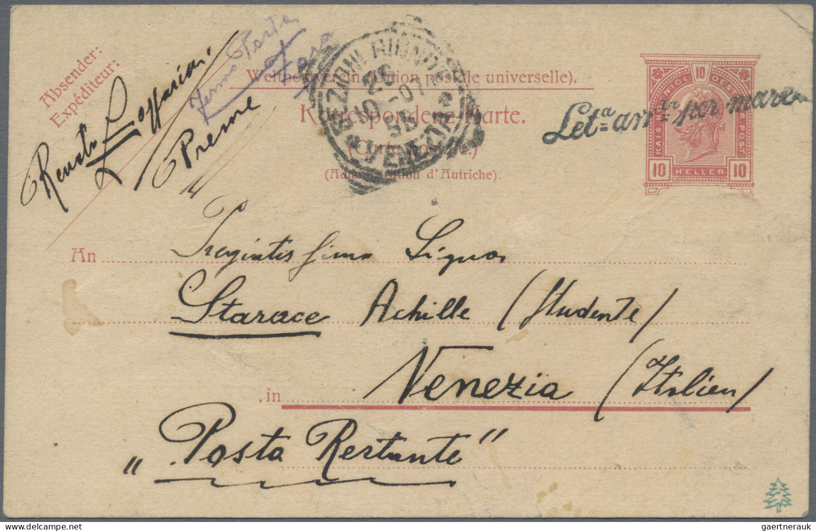 Österreichische Post In Der Levante: 1863/1907 (ca.), "Let Arr Per Mare", Schrei - Levant Autrichien