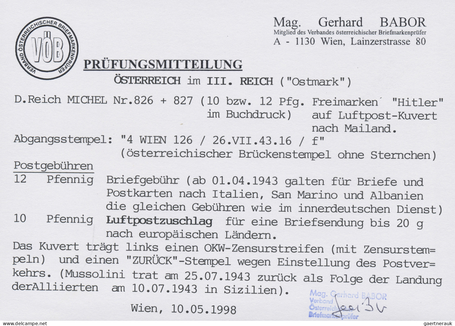 Österreich - Ostmark: 1943, 10 U. 12 Pf. Hitler Auf Portogerechtem Luftpostbrief - Autres