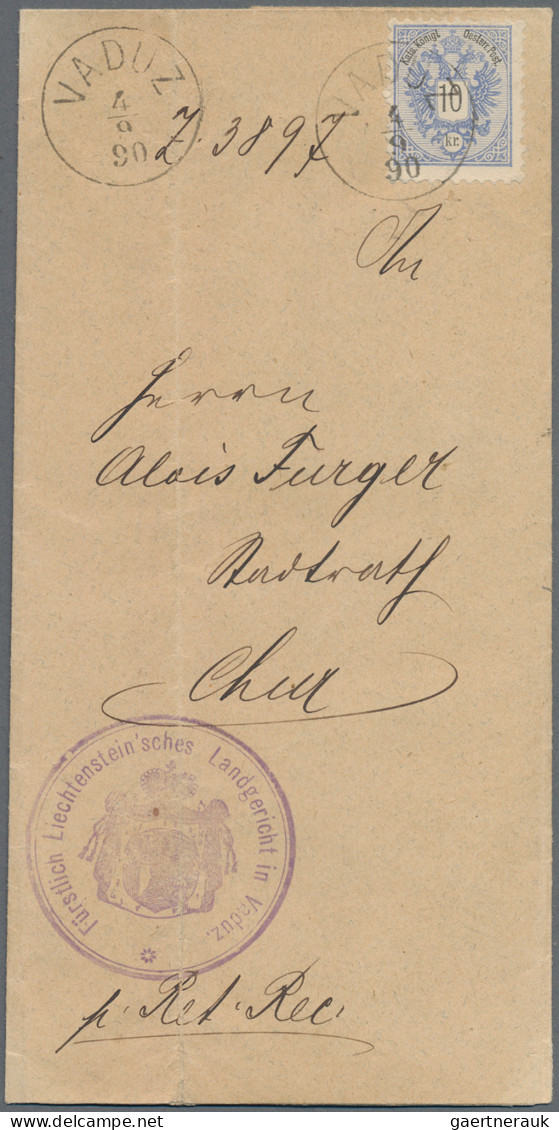 Österreich - Verwendung In Liechtenstein: 1890, 10 Kr. Doppeladler Blau, Kab.stü - Sonstige & Ohne Zuordnung