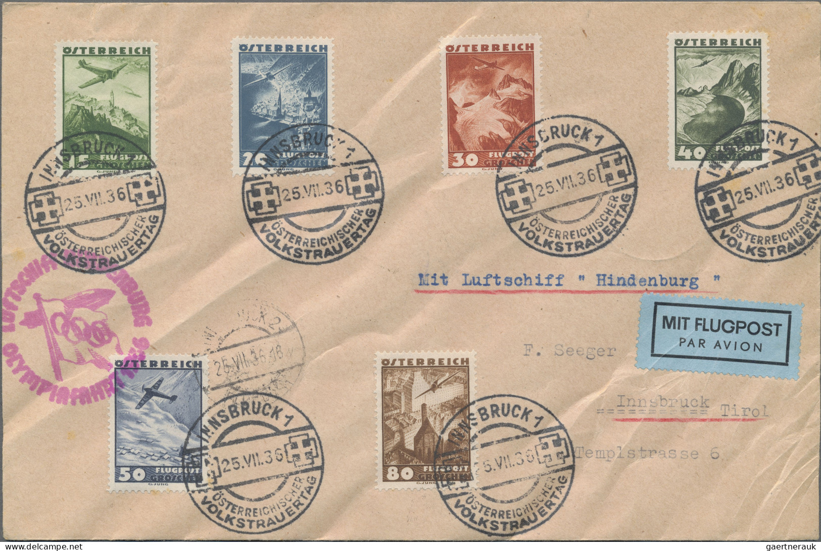 Österreich - Zeppelinpost: 1936, Olympiafahrt, Österreichische Post, Brief Mit A - Other & Unclassified