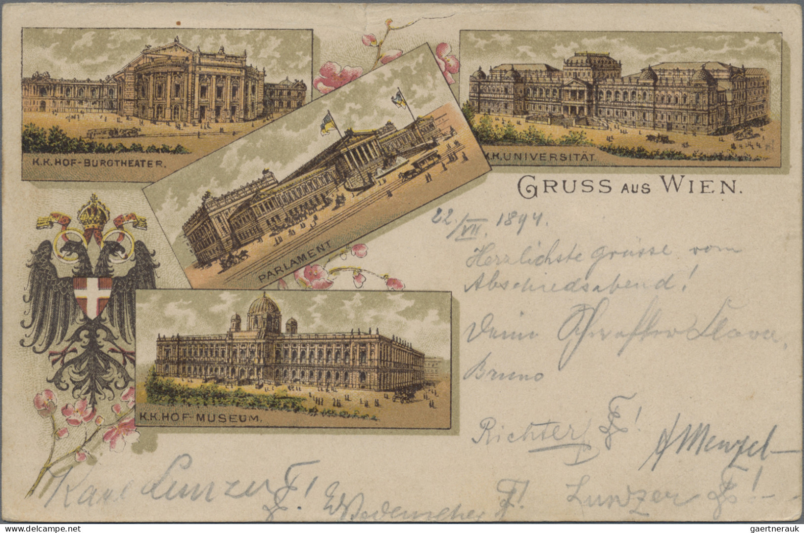 Österreich - Ganzsachen: 1894/1904, GSK 2 Kr. (2) Mit Rückseitigen Lithos "Gruss - Sonstige & Ohne Zuordnung