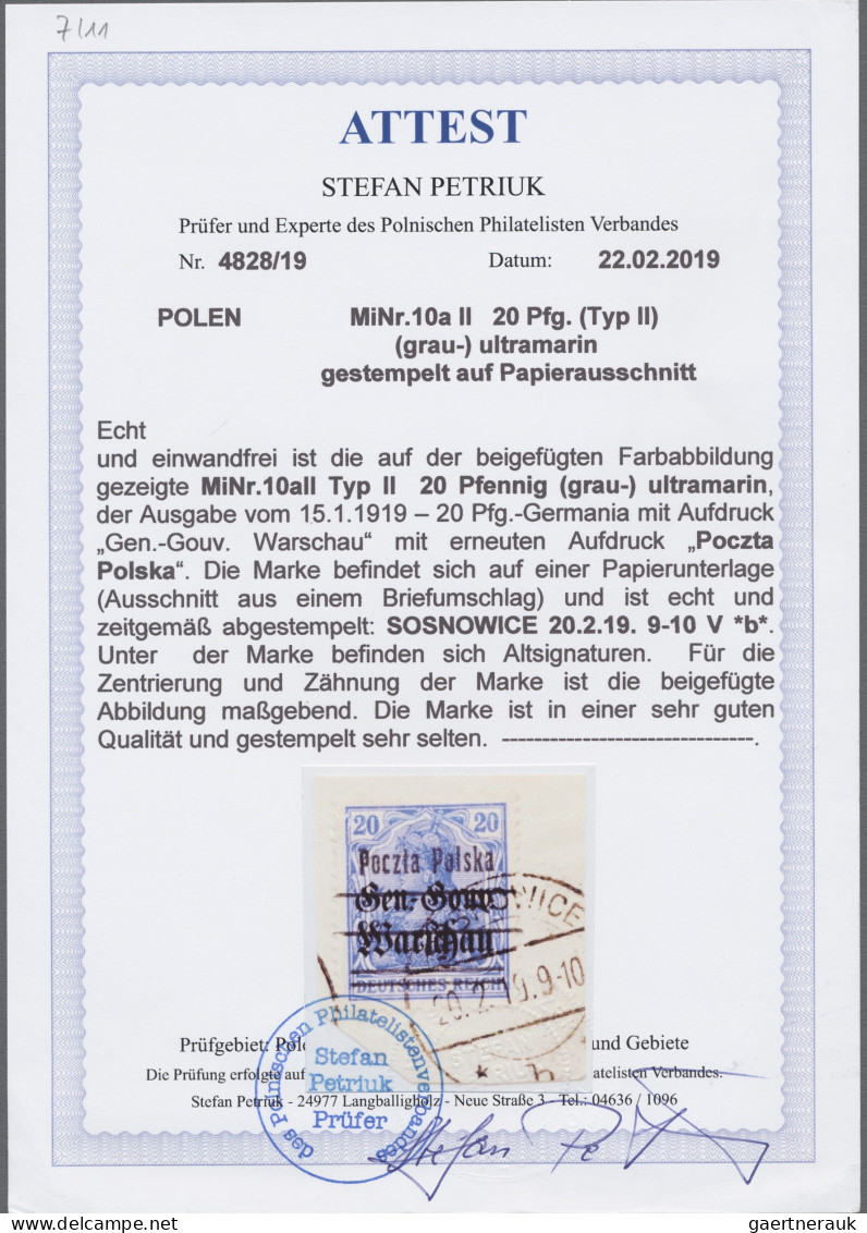 Poland: 1919, Germania 20 Pfg., Type II, Mit Aufdruck "Gen.-Gouv. Warschau" Und - Sonstige & Ohne Zuordnung