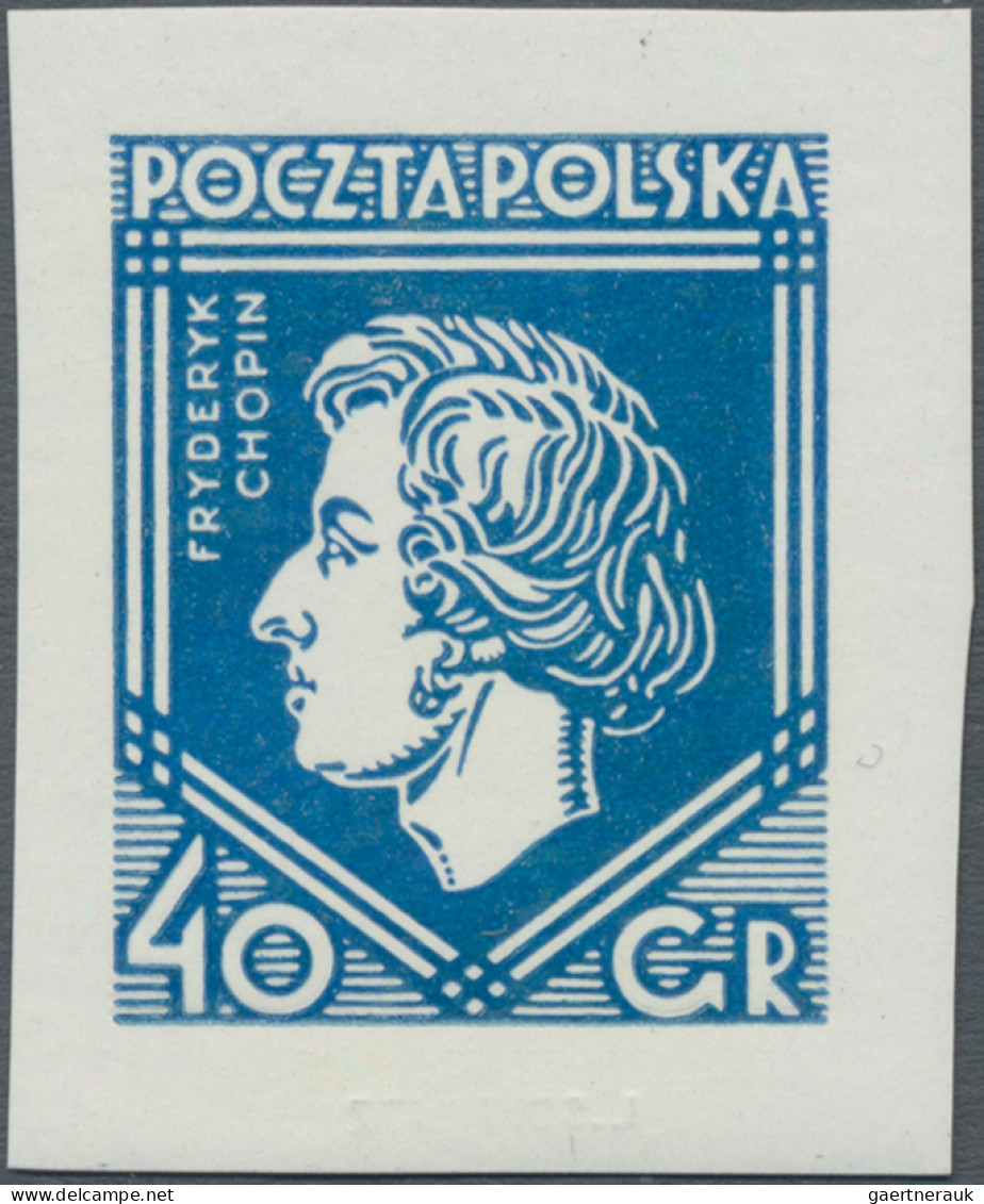 Poland: 1927, 40gr. Frederic Chopin, Imperforate Proof In Ultramarine On Gummed - Other & Unclassified