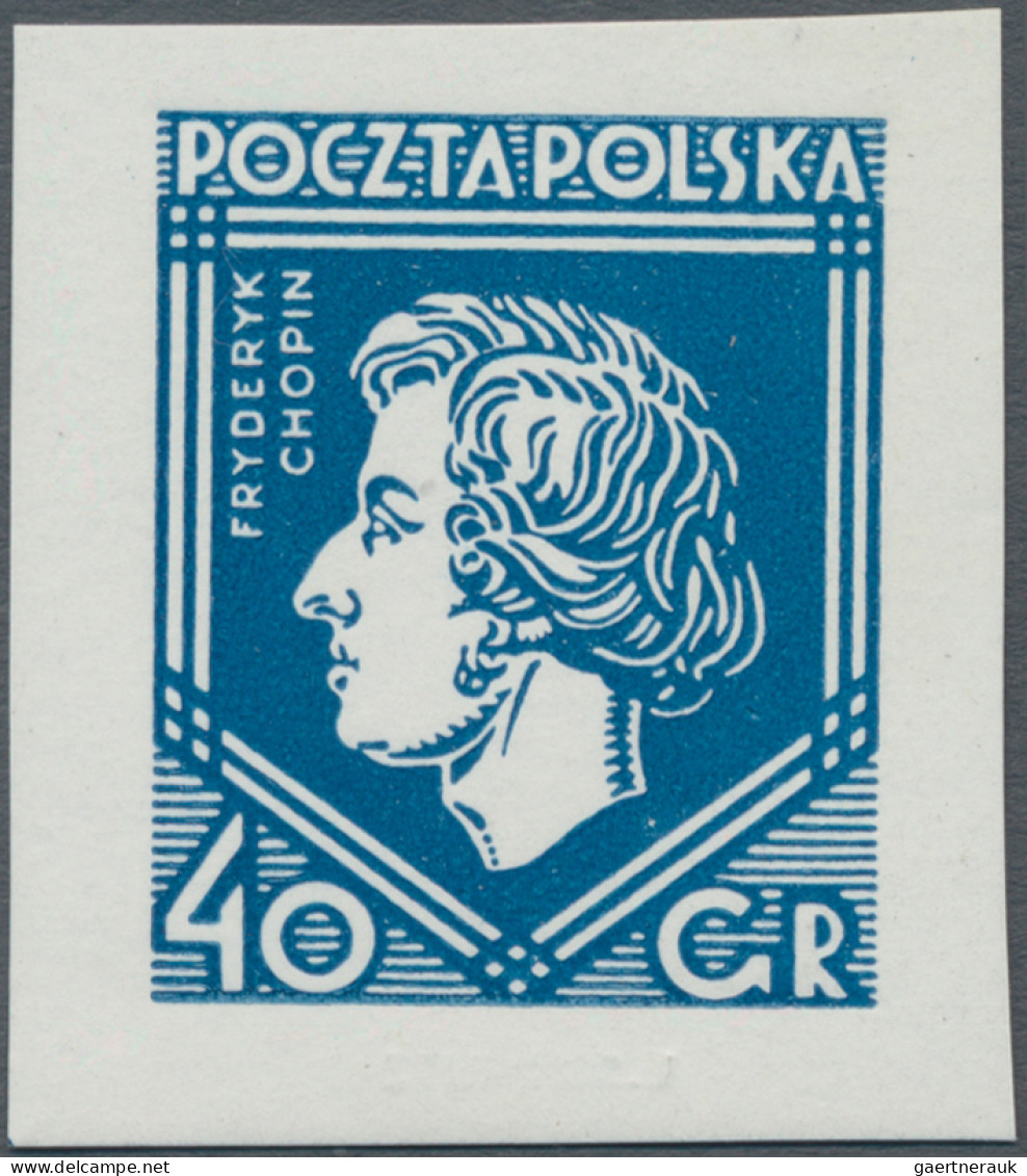 Poland: 1927, 40gr. Frederic Chopin, Imperforate Proof In Ultramarine On Gummed - Other & Unclassified