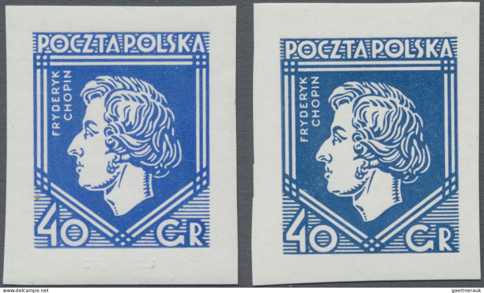 Poland: 1927, 40gr. Frederic Chopin, Two Imperforate Proof In Ultramarine Resp. - Otros & Sin Clasificación