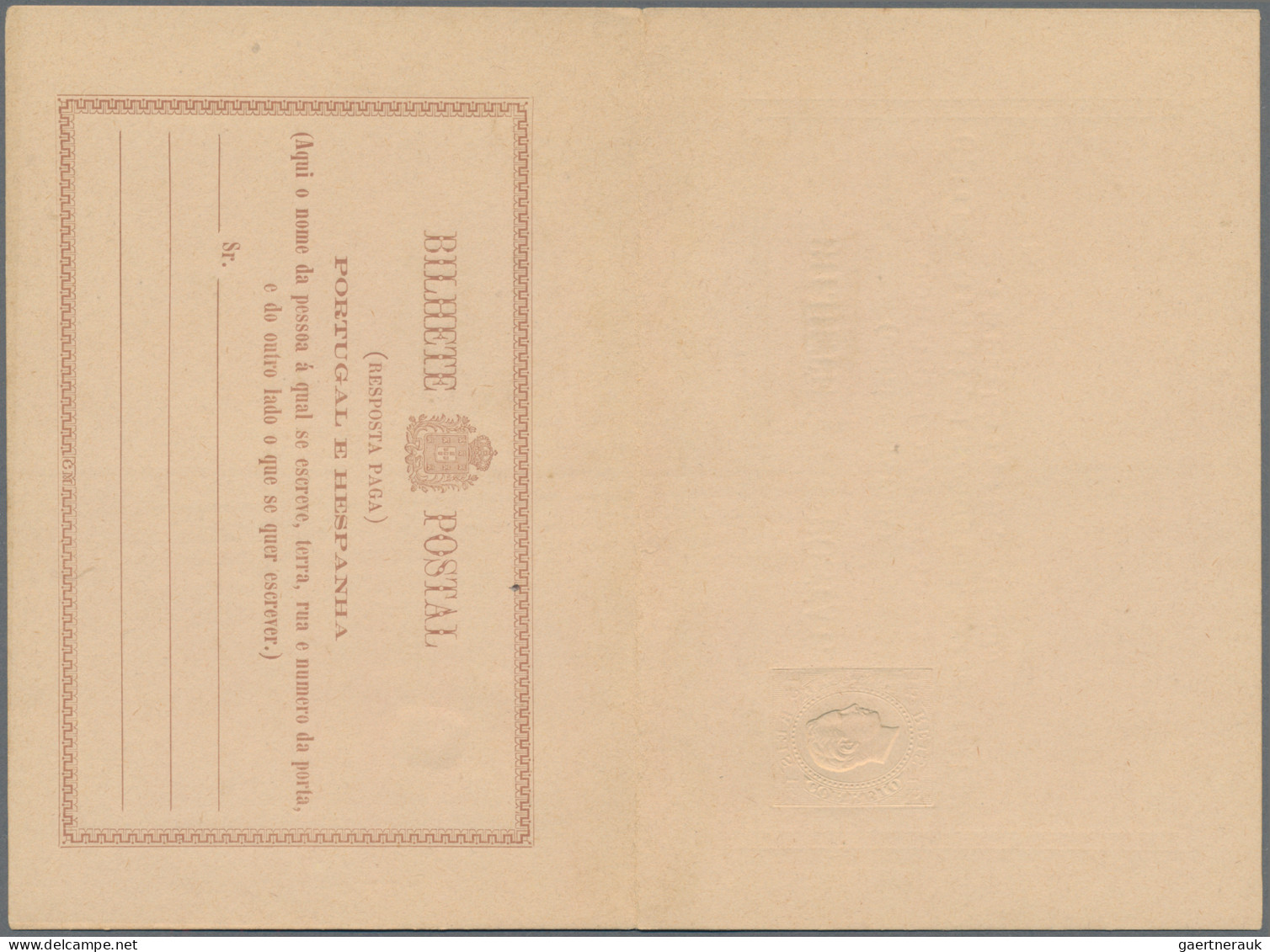 Portugal - Postal Stationery: 1878 P/s Doube Card 15r.+15r. Brown, Variety "NO S - Postal Stationery