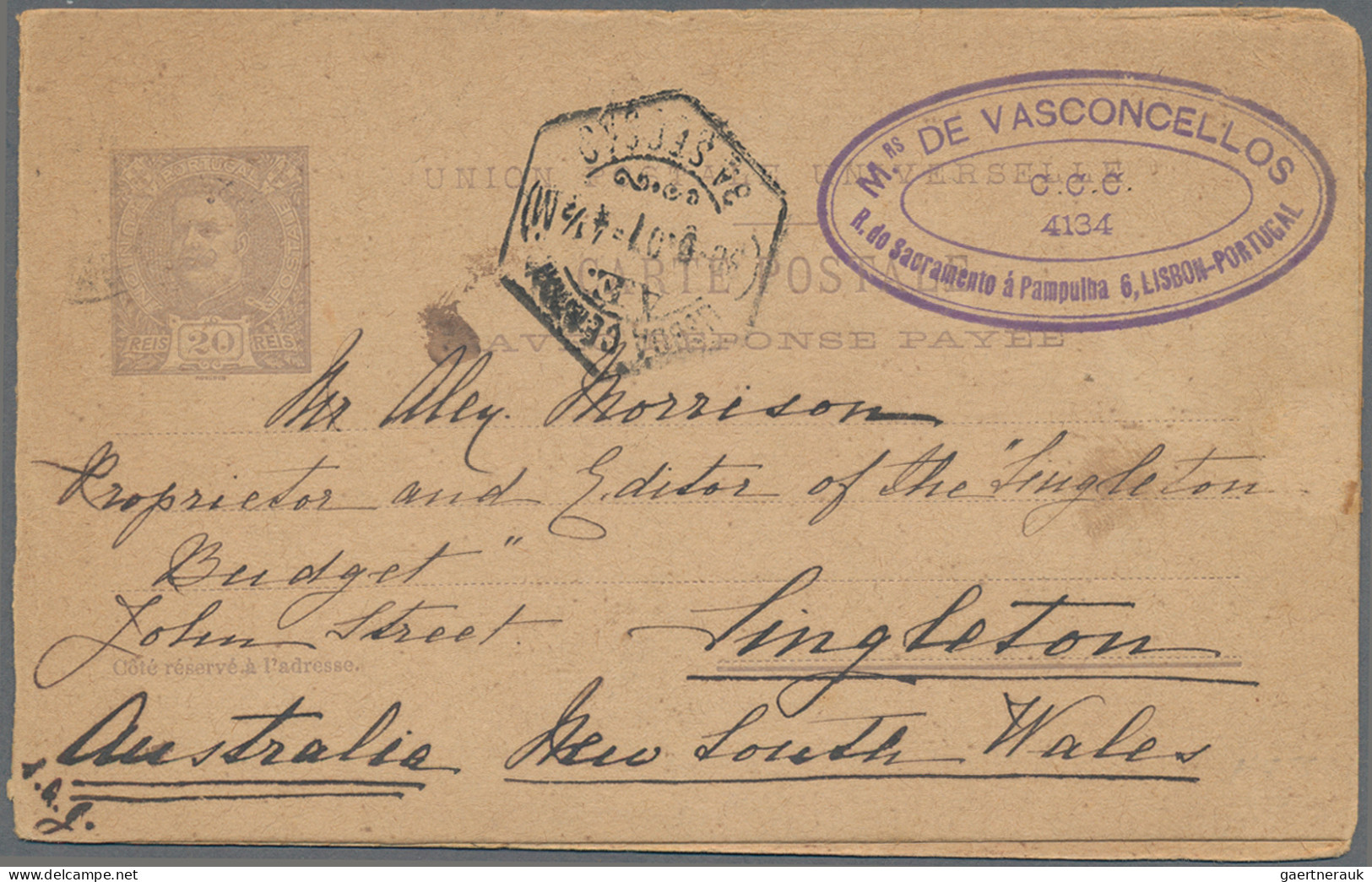 Portugal - Postal Stationery: 1896 P/s Double Card 20r.+20r. Grey-lilac Used Fro - Postal Stationery