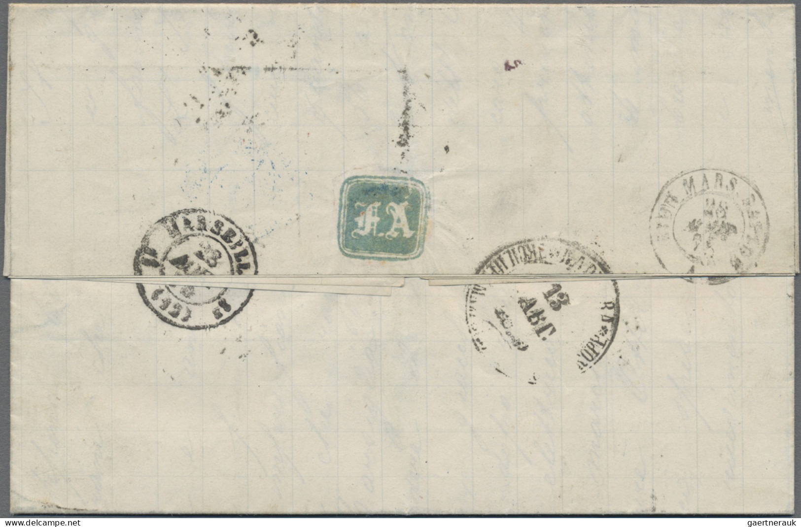 Russia: 1875 Entire Sent From Odessa To Marseilles Via Prussia, Franked 1862 5k. - Covers & Documents