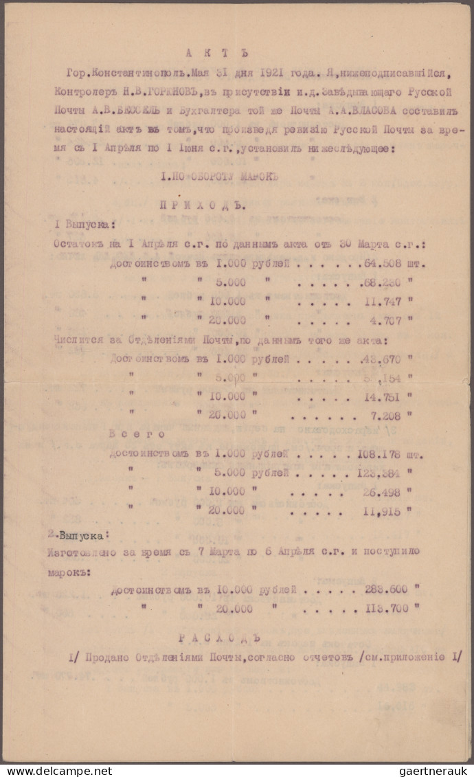 Russia - Civil War Wrangel Army: 1921, Official Report Of Russian Post In Consta - Autres & Non Classés