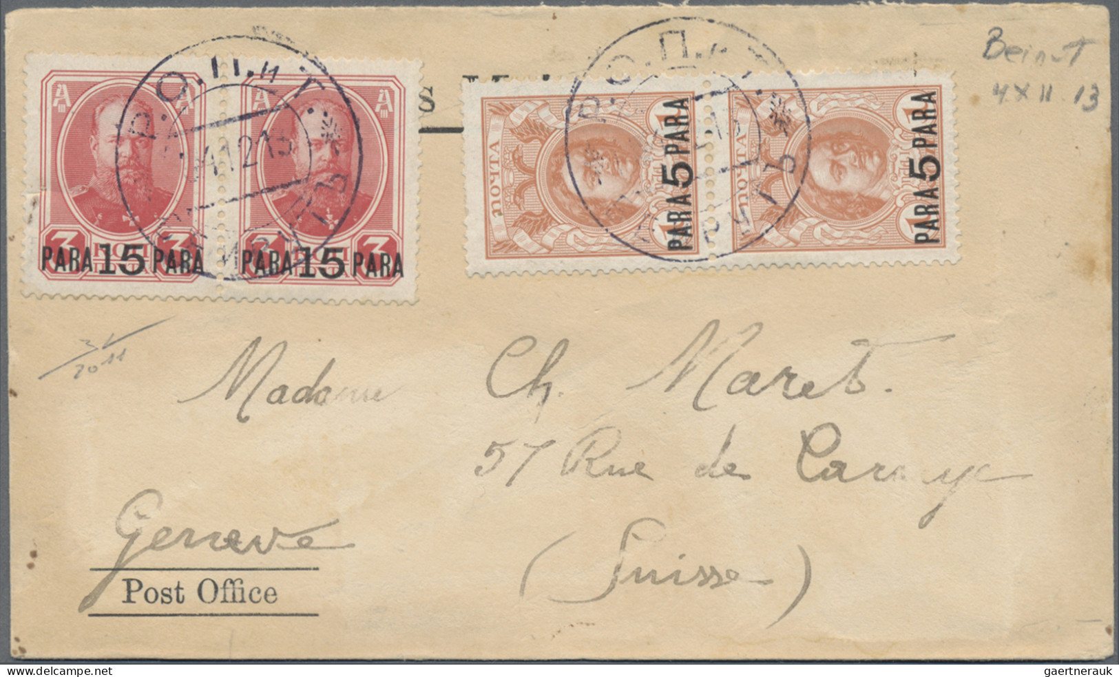 Russian Post In The Levante: 1913 "On H.M.S." Cover From The Russian Post Office - Turkish Empire