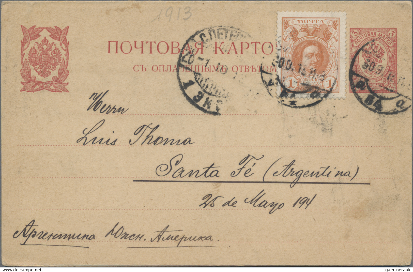 Russia - Postal Stationary: 1893/1913 Destination ARGENTINA: Four postal station