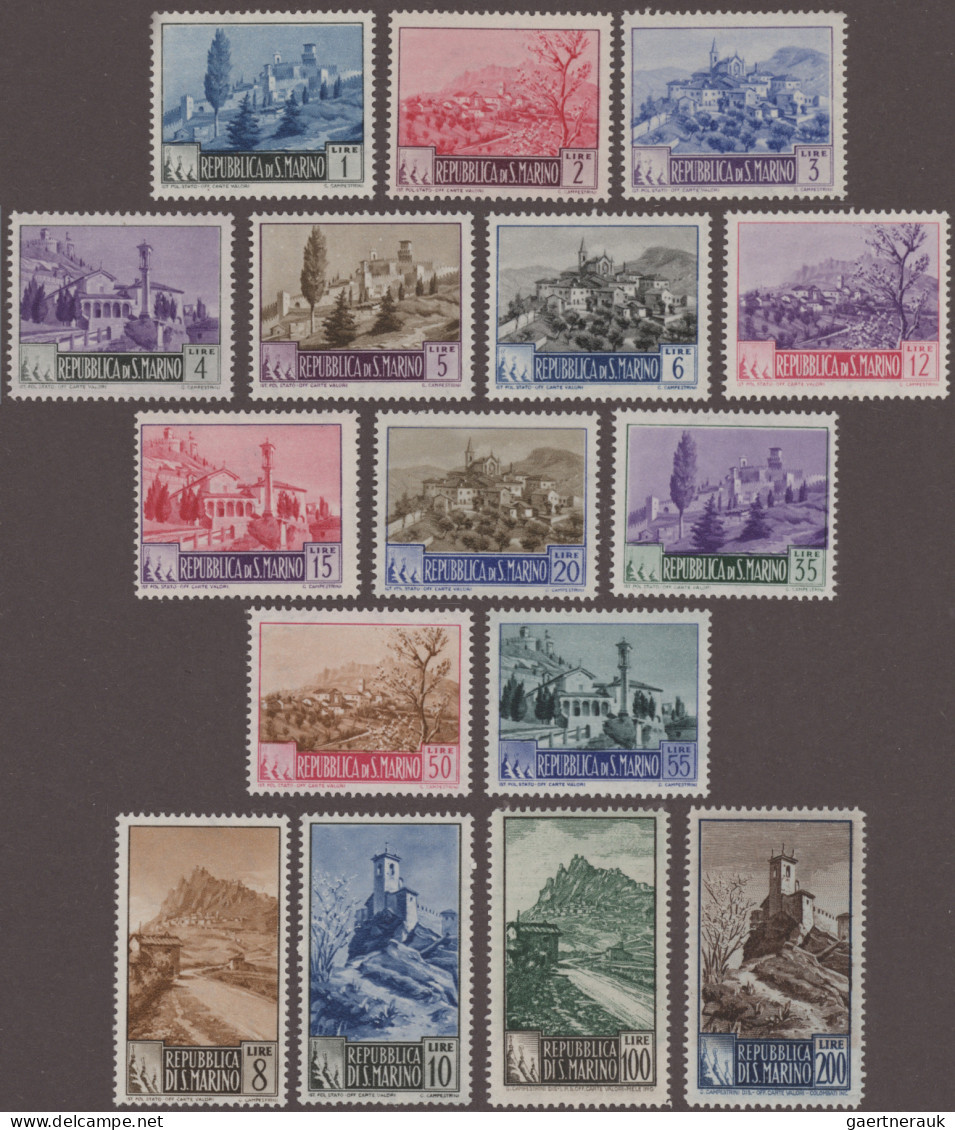 San Marino: 1949/1950, Freimarken Ansichten, Kpl. Satz Mit Ergänzungswerten, Mi - Unused Stamps