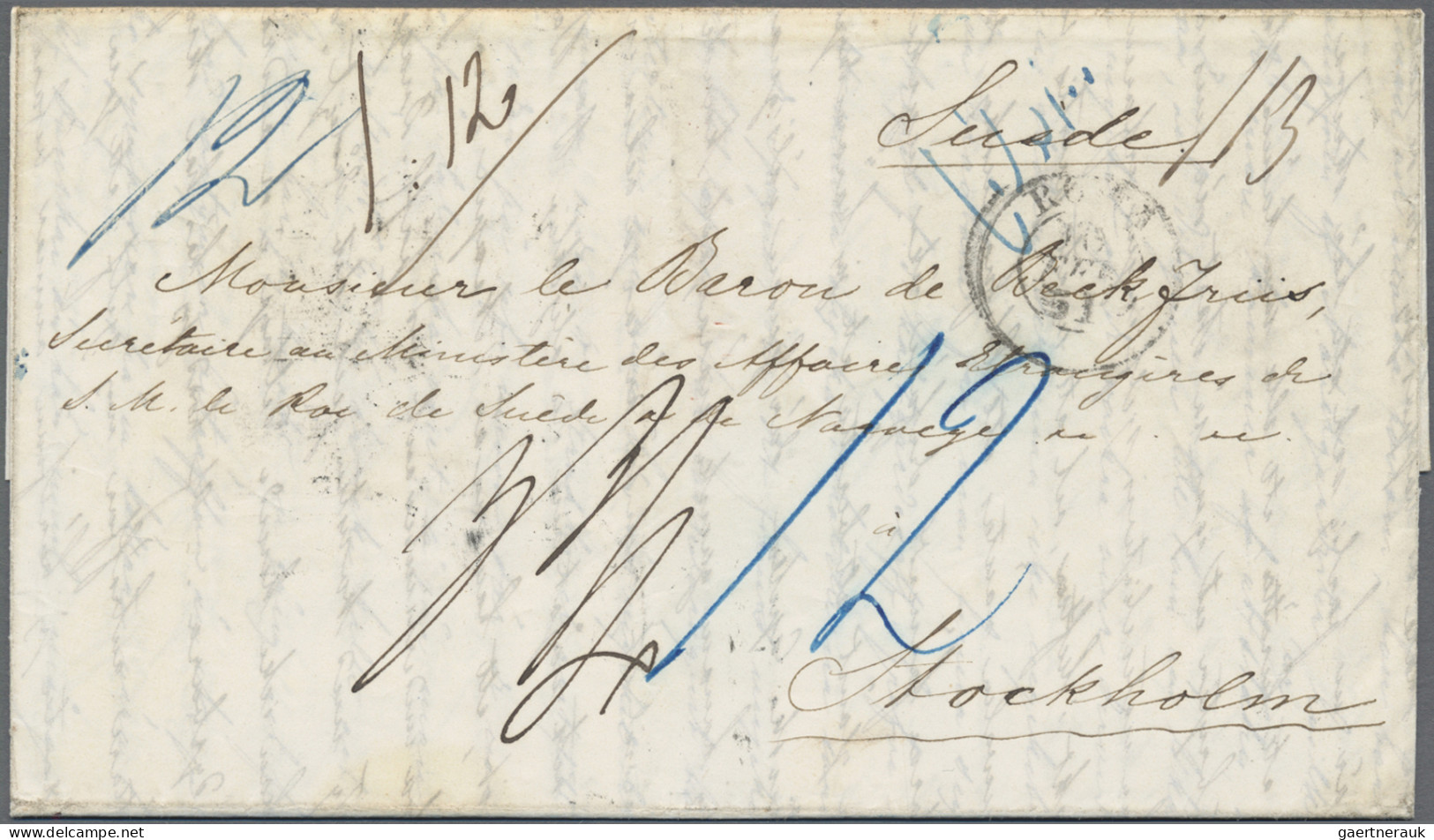 Sweden -  Pre Adhesives  / Stampless Covers: 1851 (Rome - Milan - Hamburg - Stoc - Prefilatelia