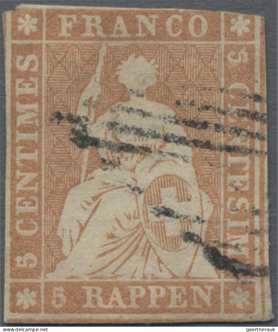 Schweiz: 1854 Strubel 5 Rp. Orangebraun Vom 1. Münchner Druck, Leicht Gestempelt - Gebruikt