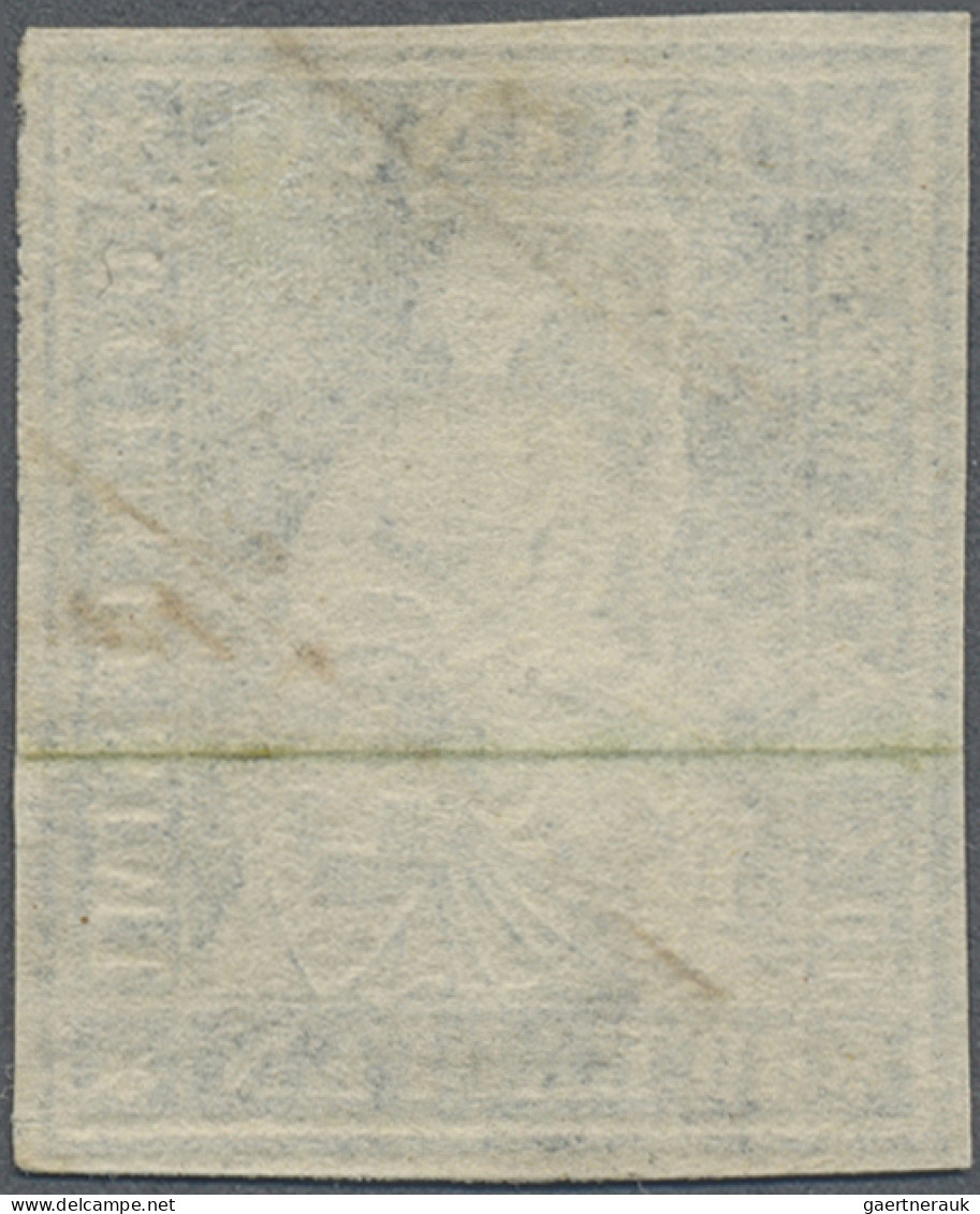 Schweiz: 1854/63, 10 Rp Lebhaftpreussischblau, Sitzende Helvetia, Ungezähnt, Mün - Used Stamps