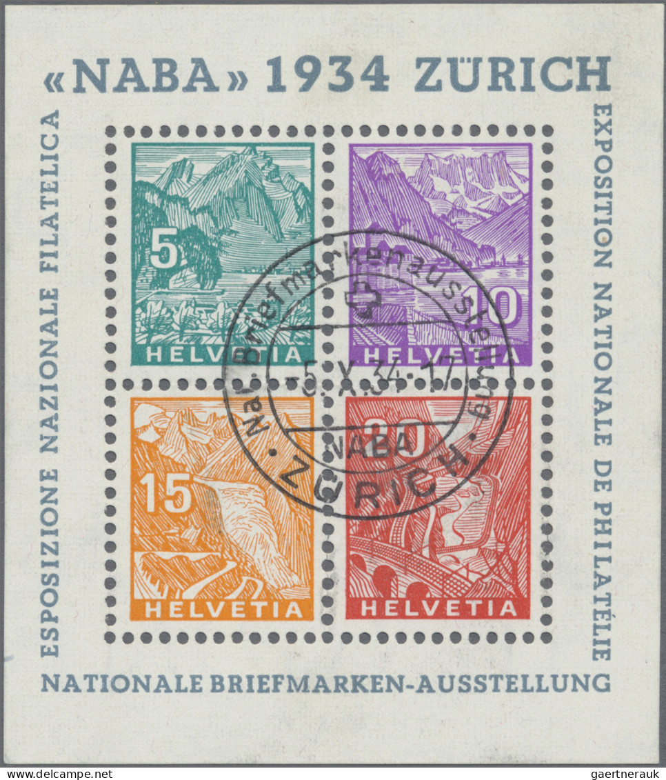 Schweiz: 1934, NABA-Block Klar Gestempelt Mit SST 5.X.34. Mi. 750,- €. - Used Stamps