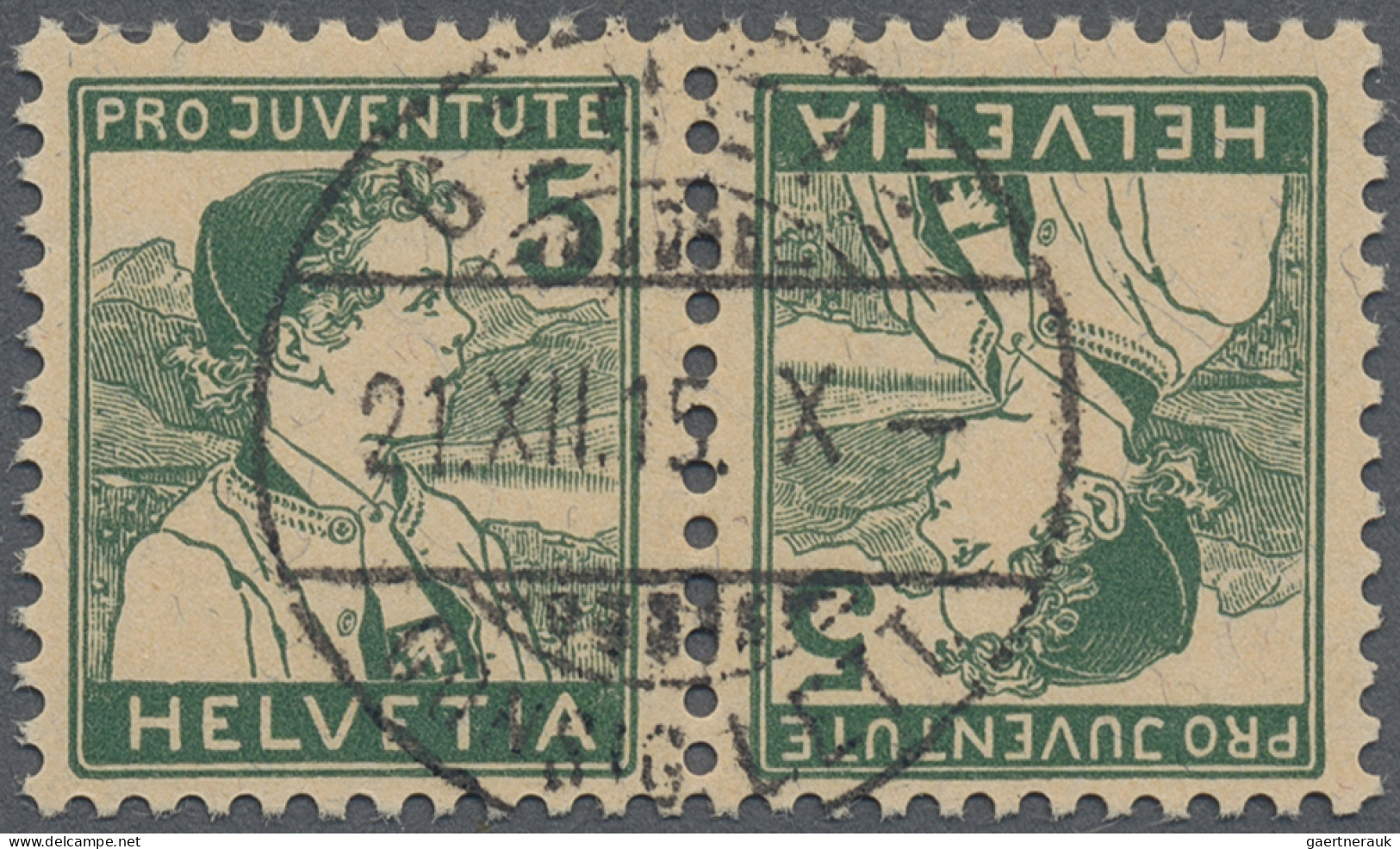 Schweiz - Zusammendrucke: 1915 Pro Juventute 5 Rp. Im Kehrdruckpaar, Sauber Und - Zusammendrucke