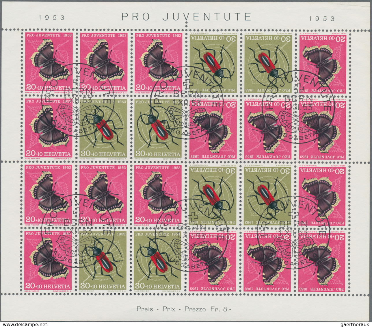 Schweiz - Zusammendrucke: 1953 Pro Juventute Zusammendruckbogen Mit 6 Zentr. Ers - Zusammendrucke