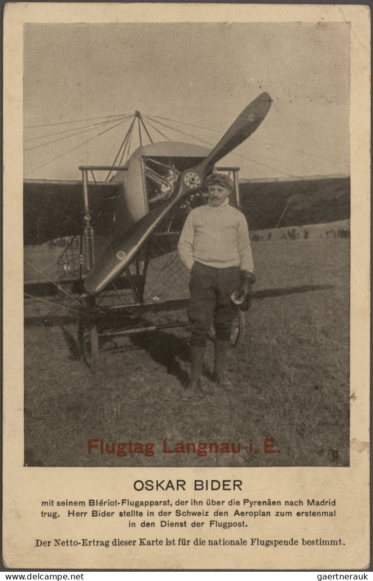 Schweiz - Halbamtliche Flugmarken: LANGNAU 1913, Flugmarke Mit 10 Rp. Freimarke - Autres Documents