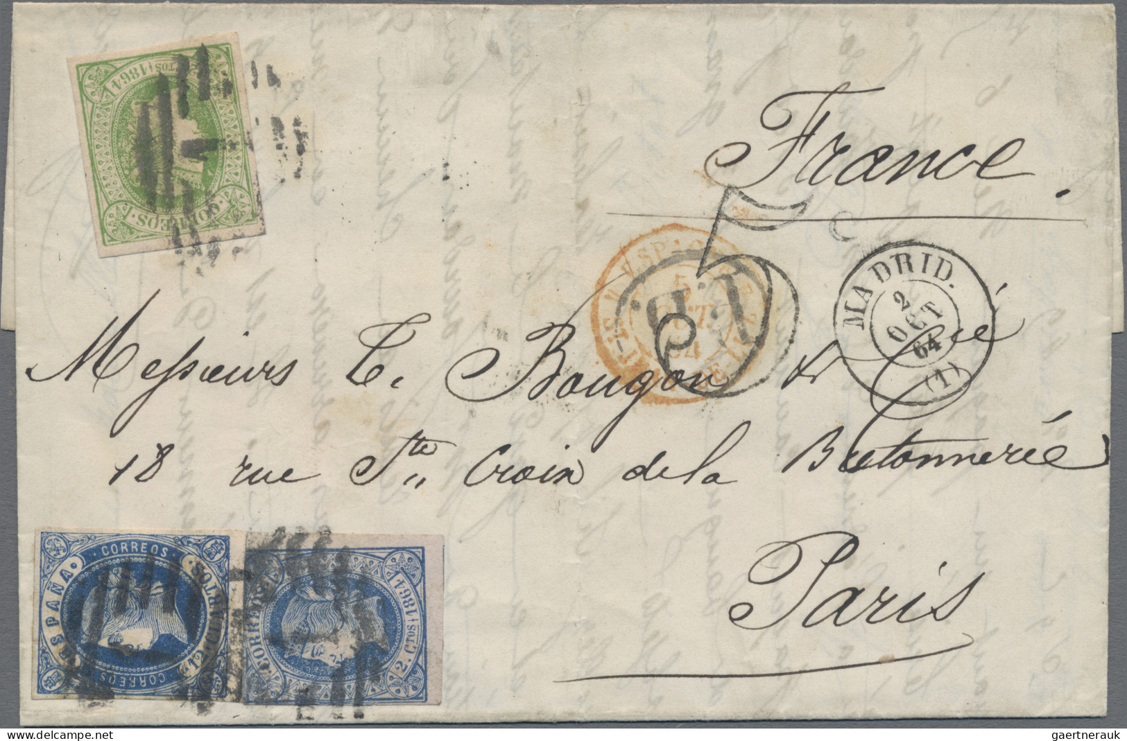 Spain: 1864 Folded Cover (printed Inside "Plateria Christofle") Sent From Madrid - Briefe U. Dokumente