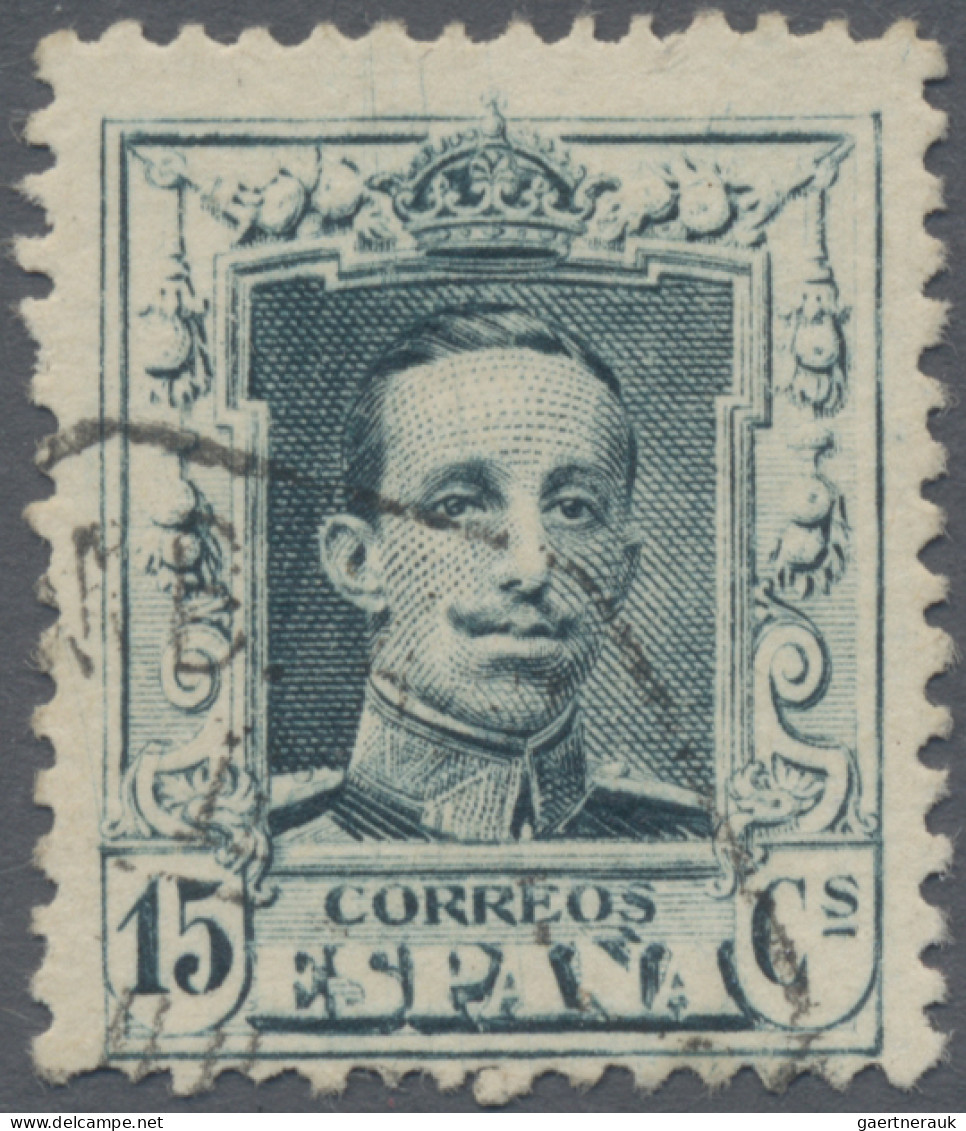 Spain: 1922, Alfonso 15 C. Green With Double Numeration "B276.108" On Reverse, U - Oblitérés