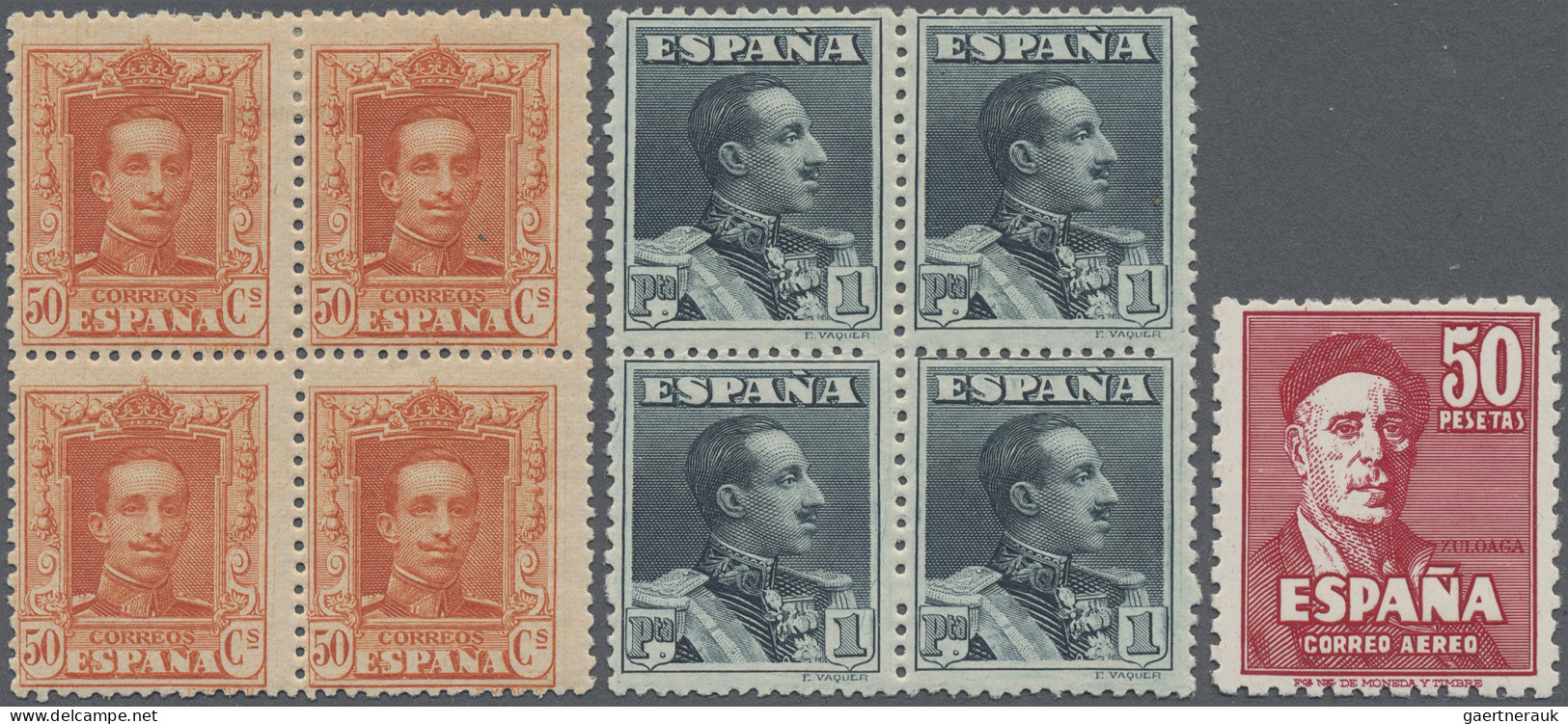 Spain: 1922/1947 Nine Good Stamps Mint, With 1922 'Alfons XIII.' 50c. Block Of F - Nuevos