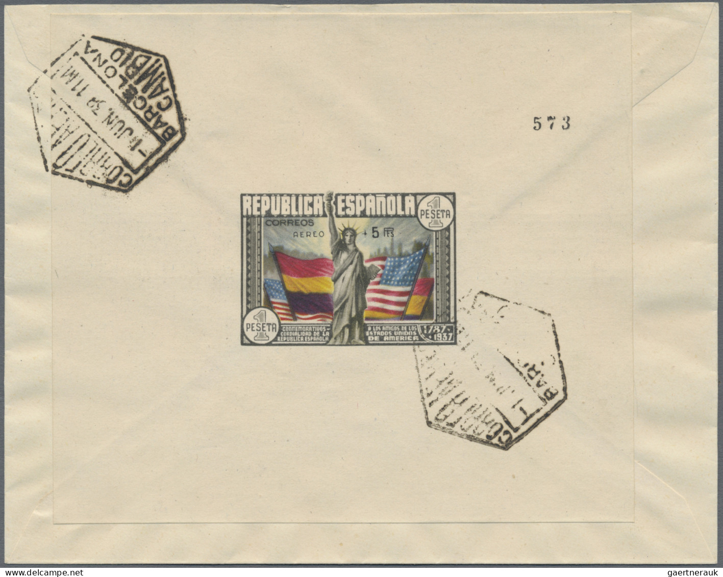 Spain: 1938, Air Mail Mini Sheet, 150 Years Of The US Constitution, Imperforate, - Lettres & Documents