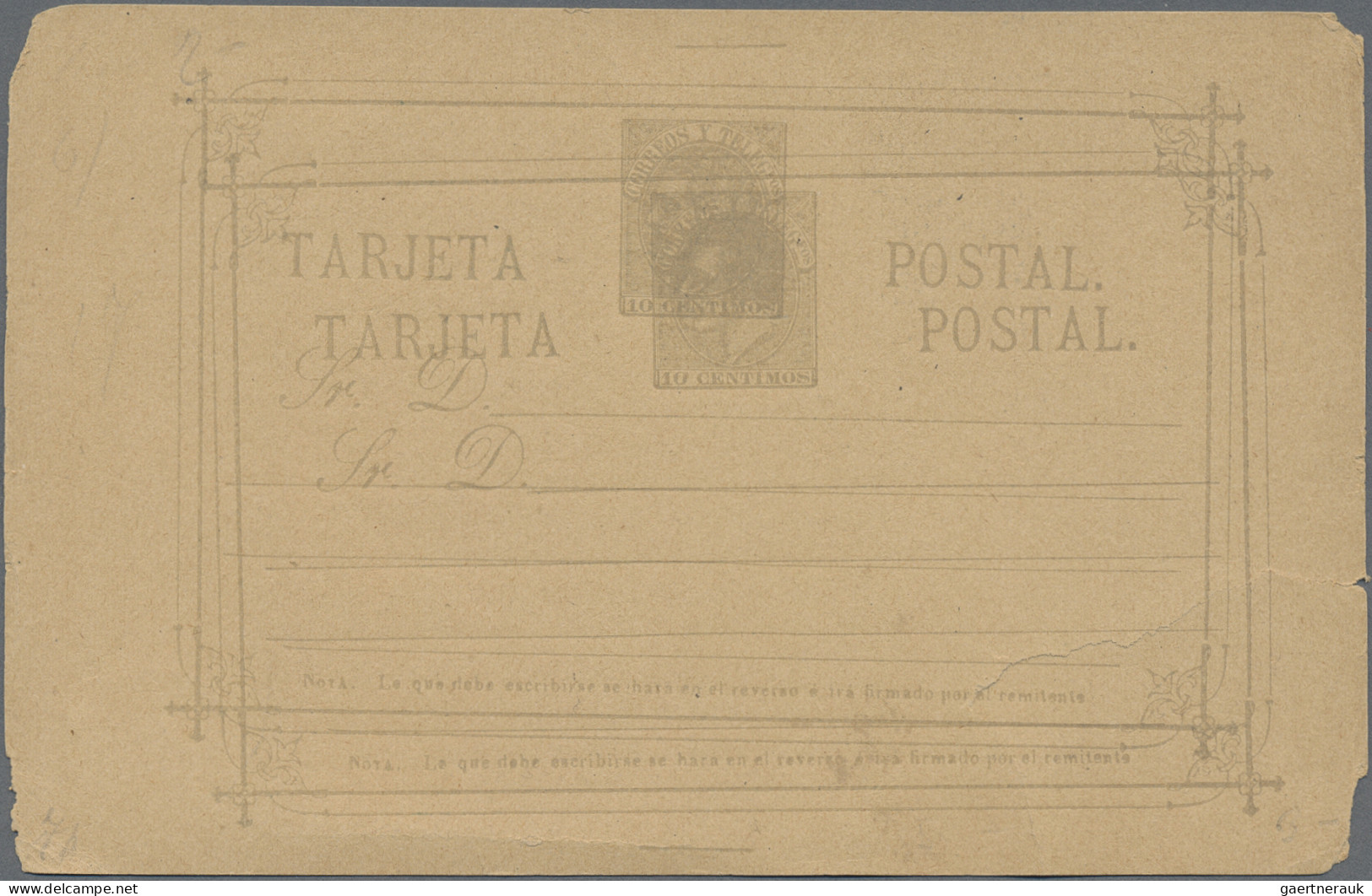 Spain - Postal Stationery: 1882 Postal Stationery Card 'King Alfons XII.' 10c. G - 1850-1931