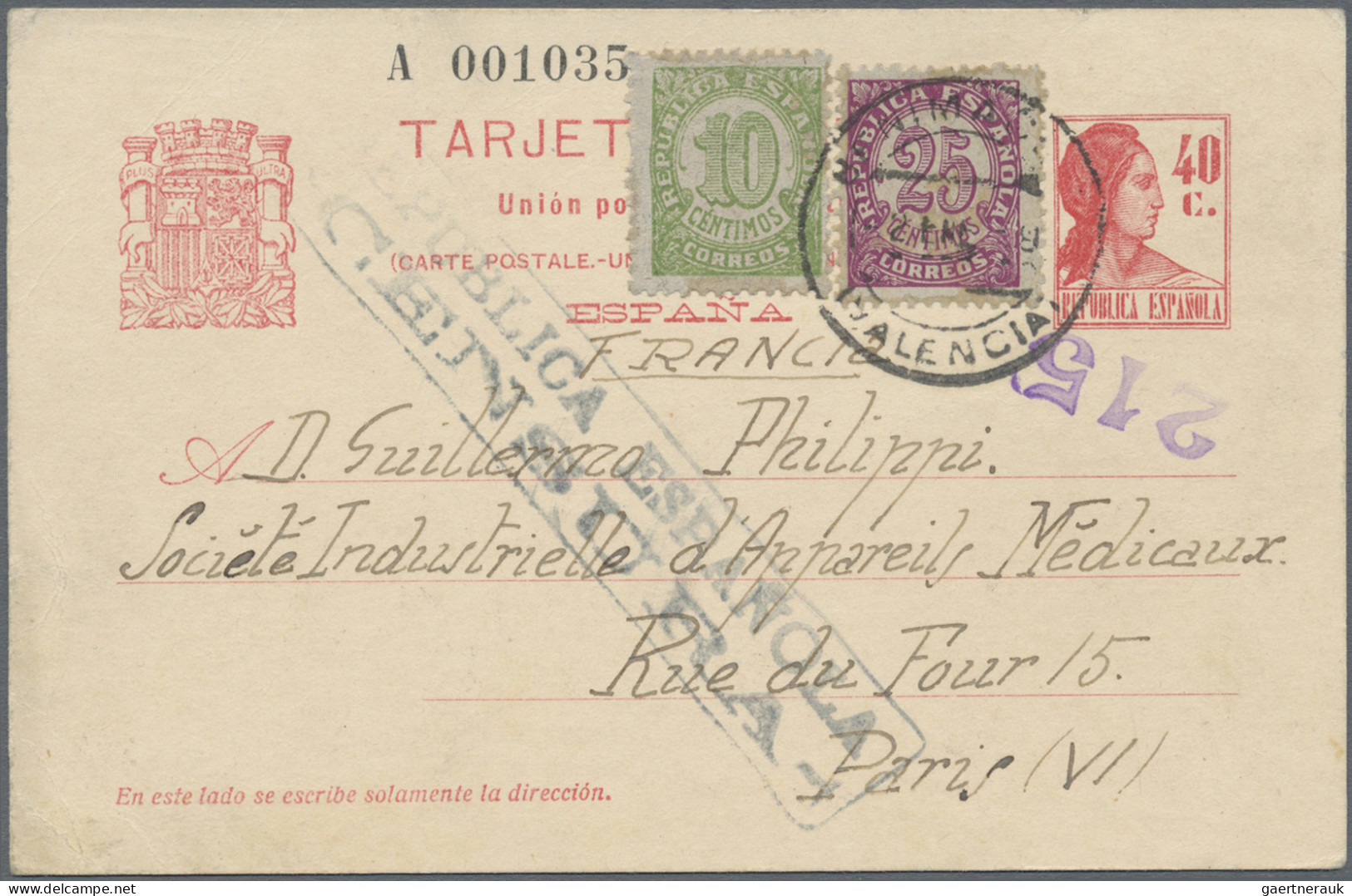 Spain - Postal Stationery: 1933, Postal Stationery Card 40c. Red, Uprated 35c. A - 1850-1931