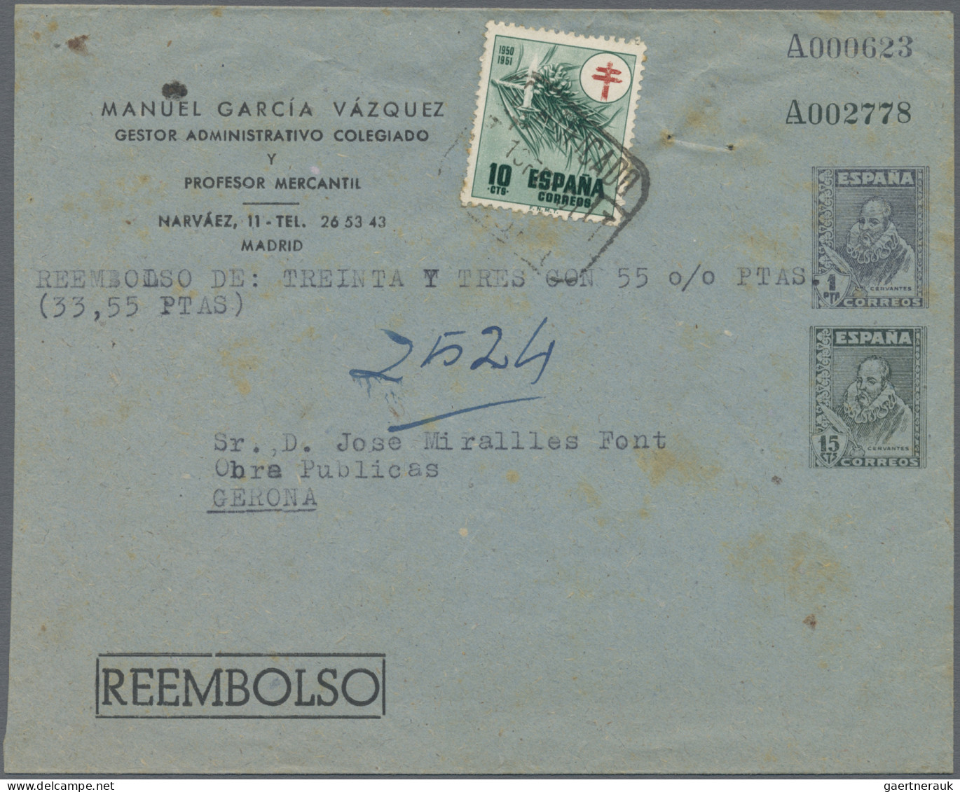 Spain - Postal Stationery: 1951, Private Postal Stationery Envelope, Showing Imp - 1850-1931