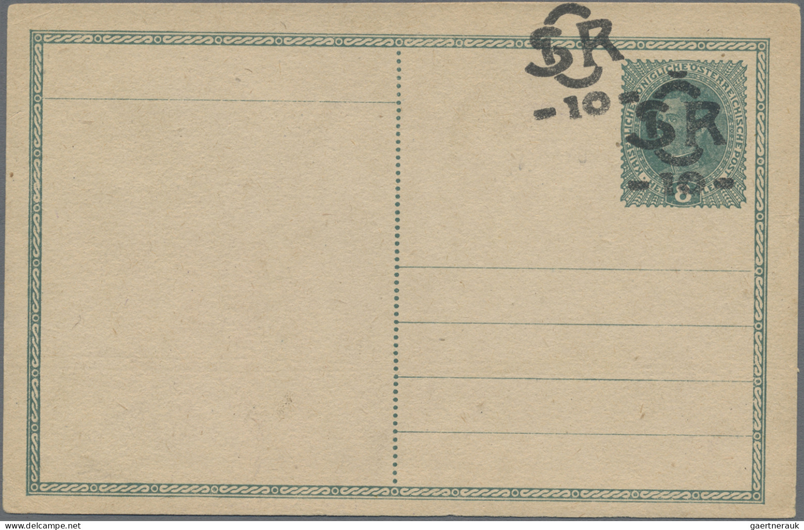 Czechoslowakia - Postal Stationery: 1918, Card Austria 8 H. Ovpt. "CSR - 10- " W - Cartes Postales