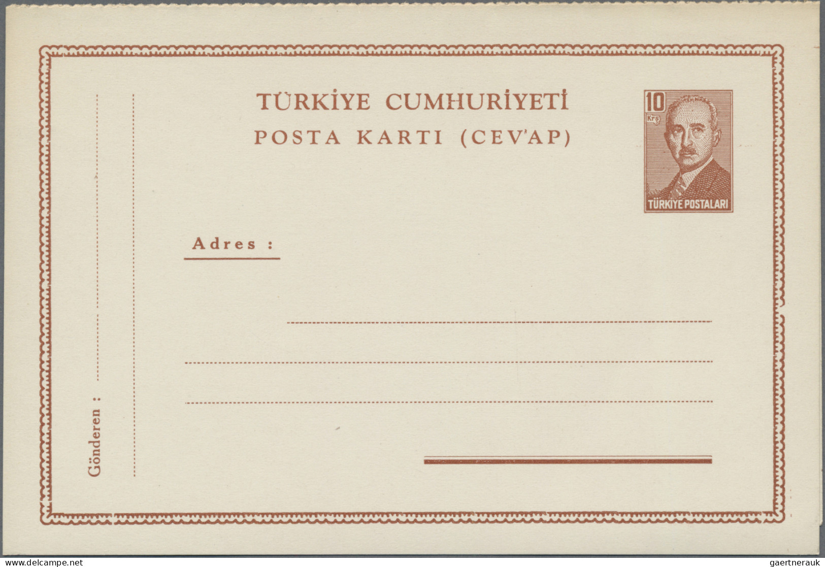 Turkey - Postal Stationery: 1949, President Inönü, Complete Set Of Four Mint Pos - Postal Stationery