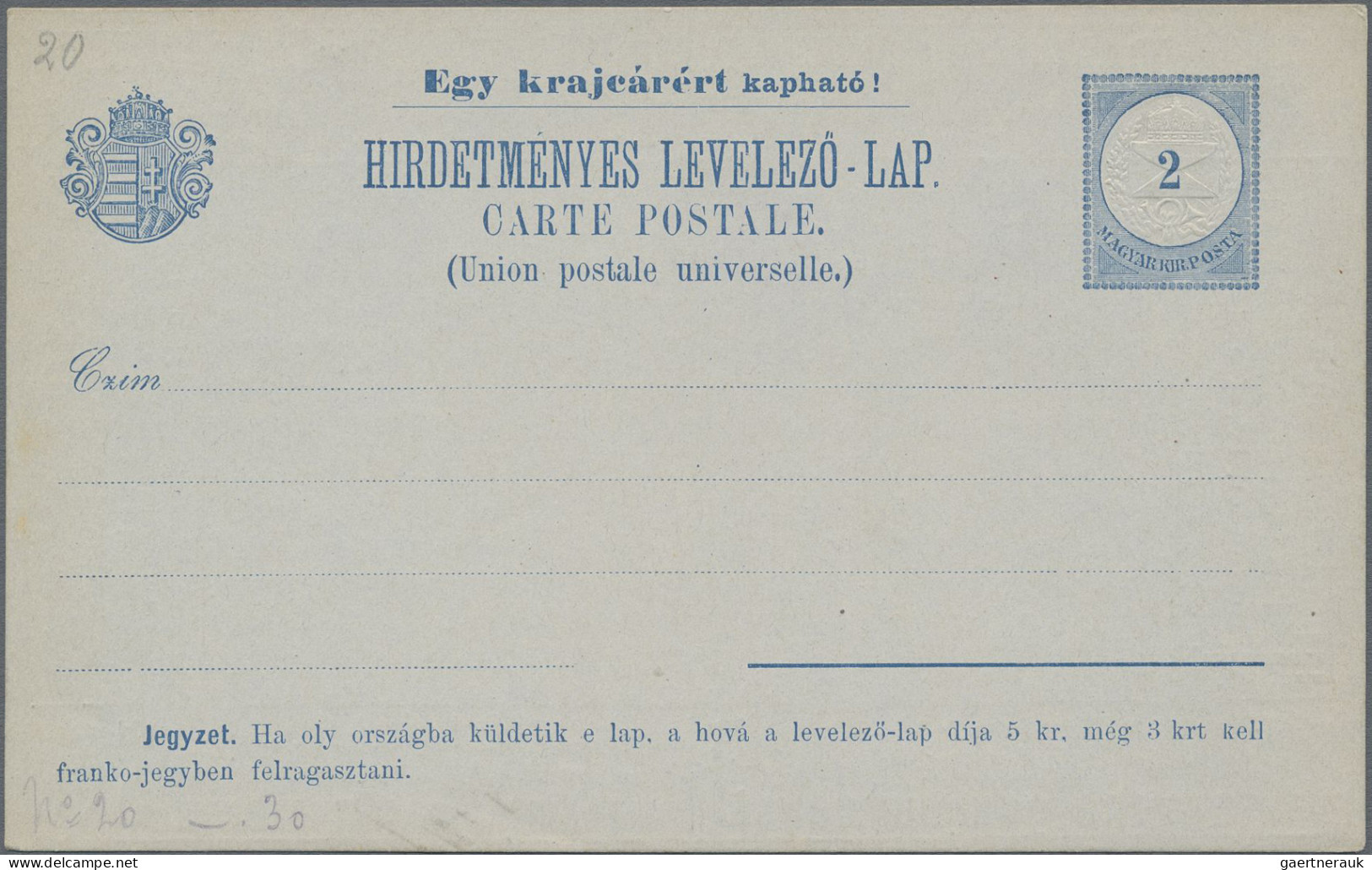 Hungary - Postal Stationary: 1892, 2 Kr Blau Privat-Anzeigenpostkarte, Komplette - Ganzsachen