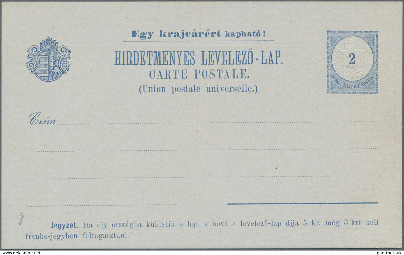 Hungary - Postal Stationary: 1892, 2 Kr blau Privat-Anzeigenpostkarte, komplette