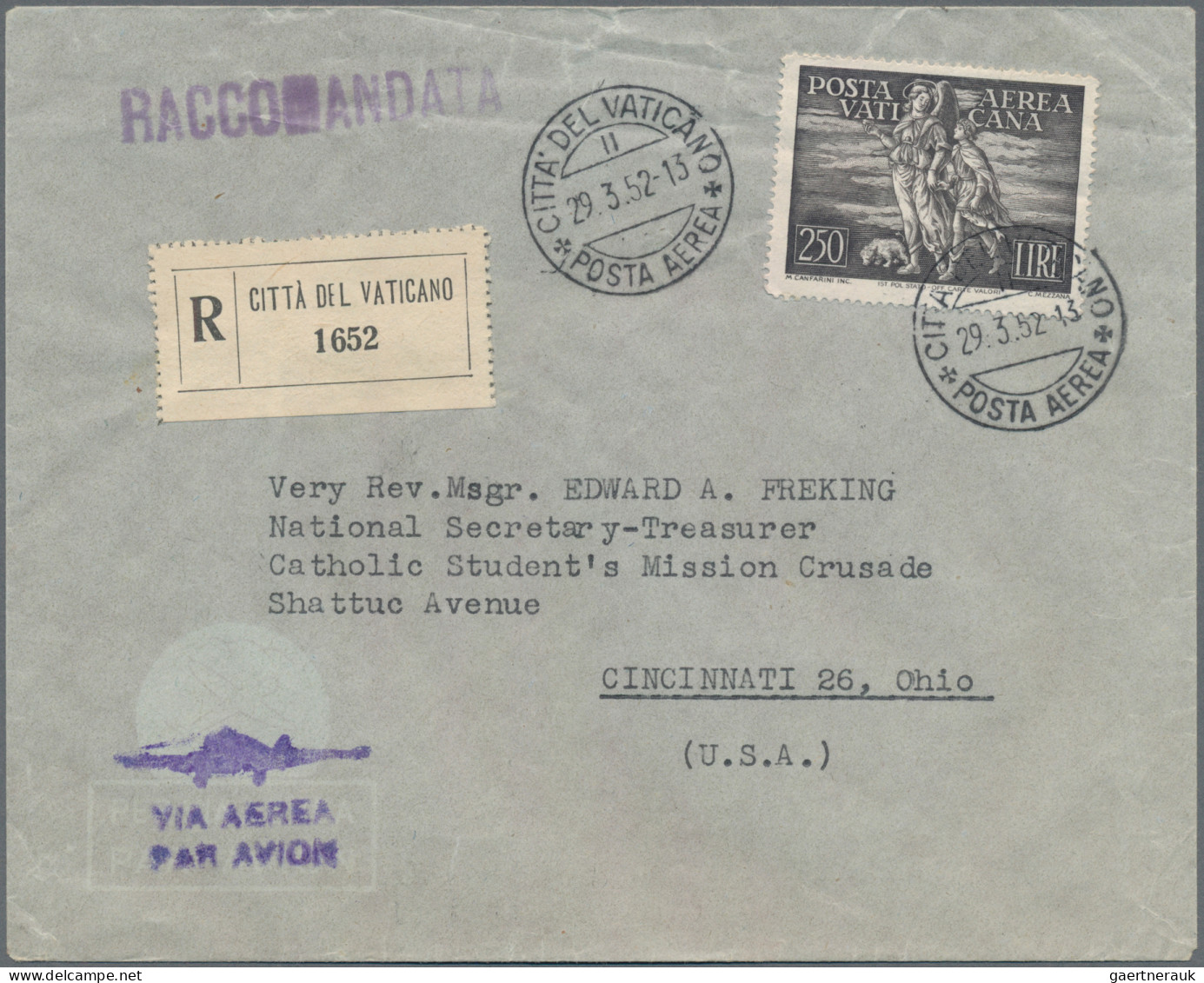 Vatican City: 1948, Airmails 250l. Black, Three Registered Airmail Covers Bearin - Brieven En Documenten