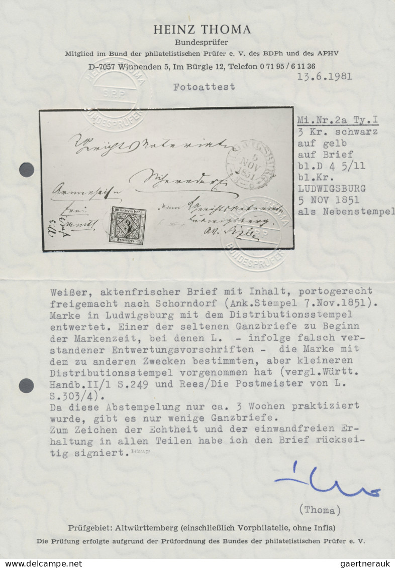 Baden - Marken Und Briefe: 1851, 3 Kr Schwarz Auf Gelb, übergehend Entwertet Mit - Autres & Non Classés