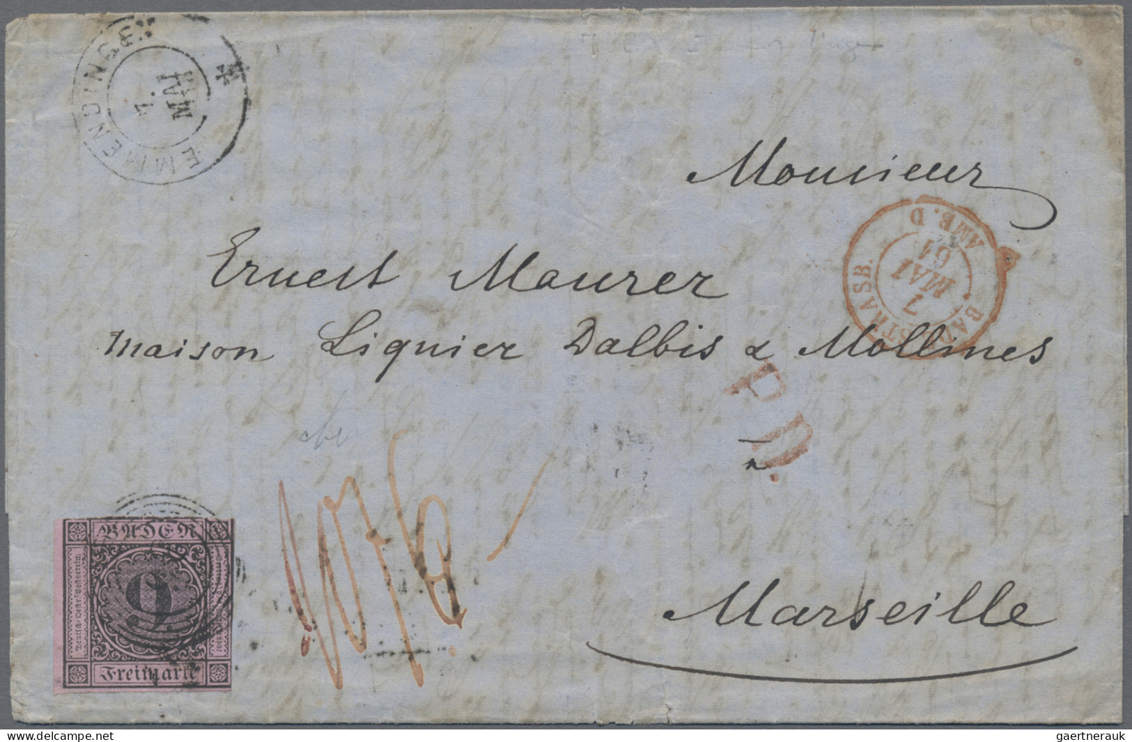 Baden - Marken Und Briefe: 1851, 9 Kr. Schwarz Auf Lilarosa, üblich Gerandet Als - Andere & Zonder Classificatie