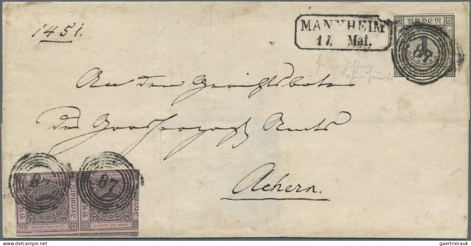 Baden - Marken Und Briefe: 1851, 9 Kr. Schwarz Auf Lilarosa, Senkrechtes Paar In - Autres & Non Classés