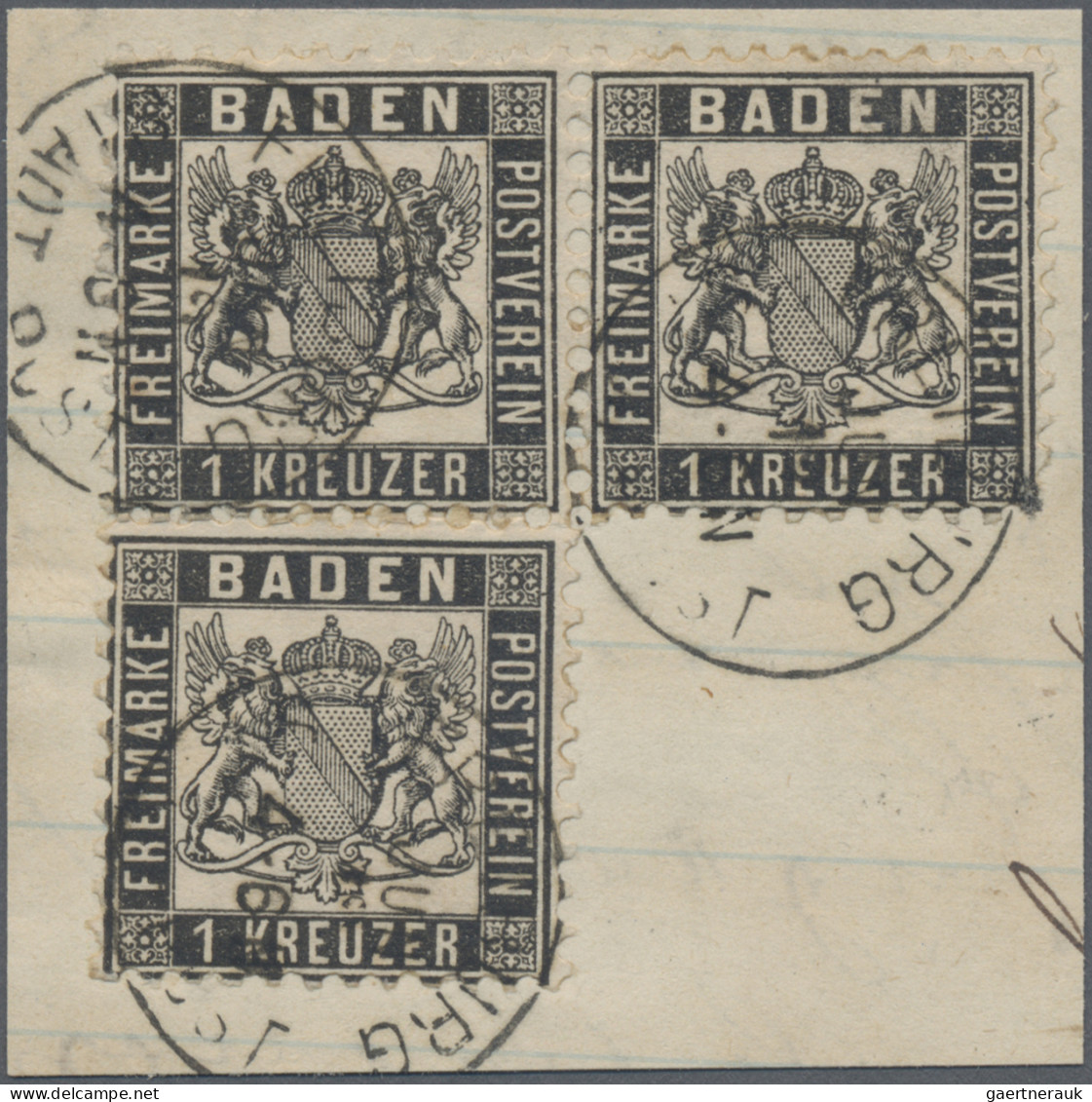 Baden - Marken Und Briefe: 1864, 1 Kr Schwarz Als Seltener Dreier-Block Auf Weiß - Other & Unclassified
