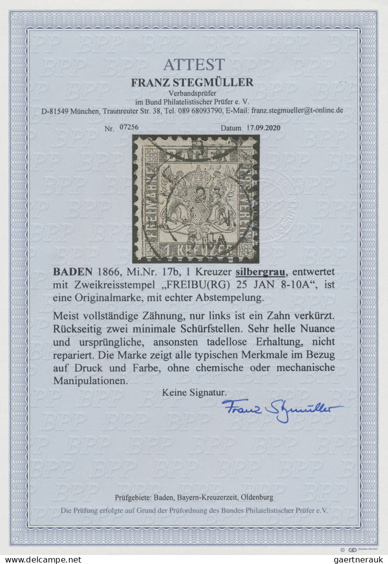 Baden - Marken Und Briefe: 1866, 1 Kr In Der Seltenen B-Farbe "silbergrau", Entw - Andere & Zonder Classificatie