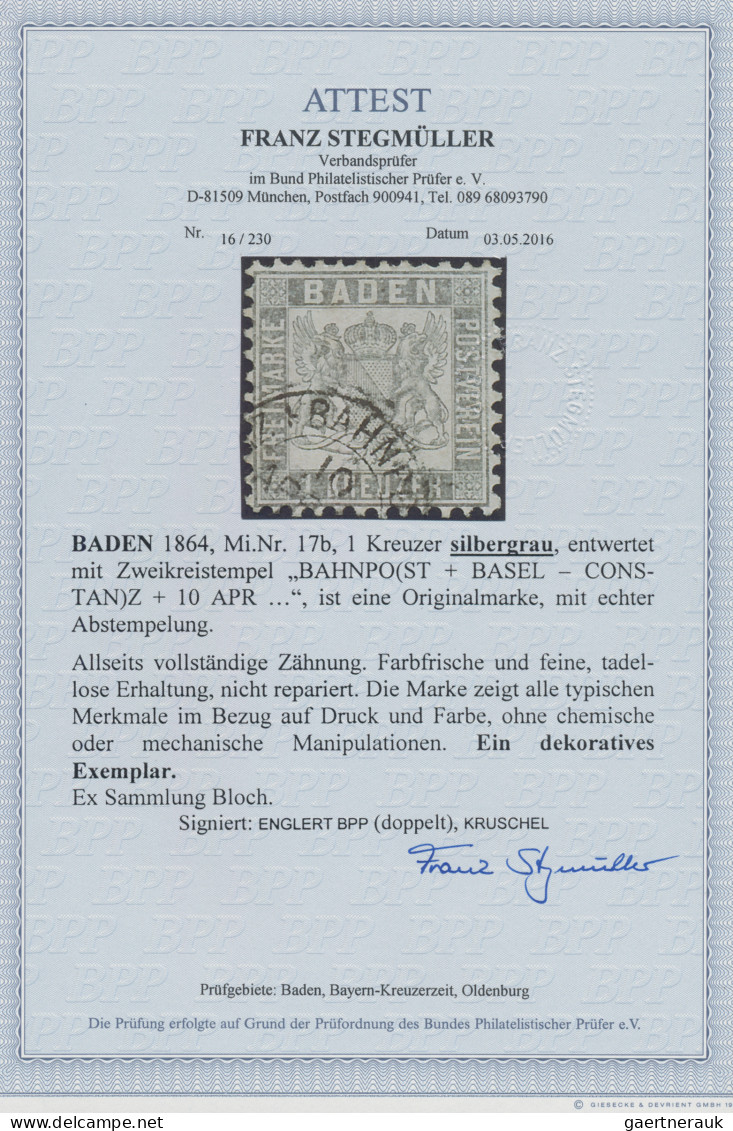 Baden - Marken Und Briefe: 1862, 1 Kr In Sehr Seltener Farbe SILBERGRAU Mit Saub - Other & Unclassified