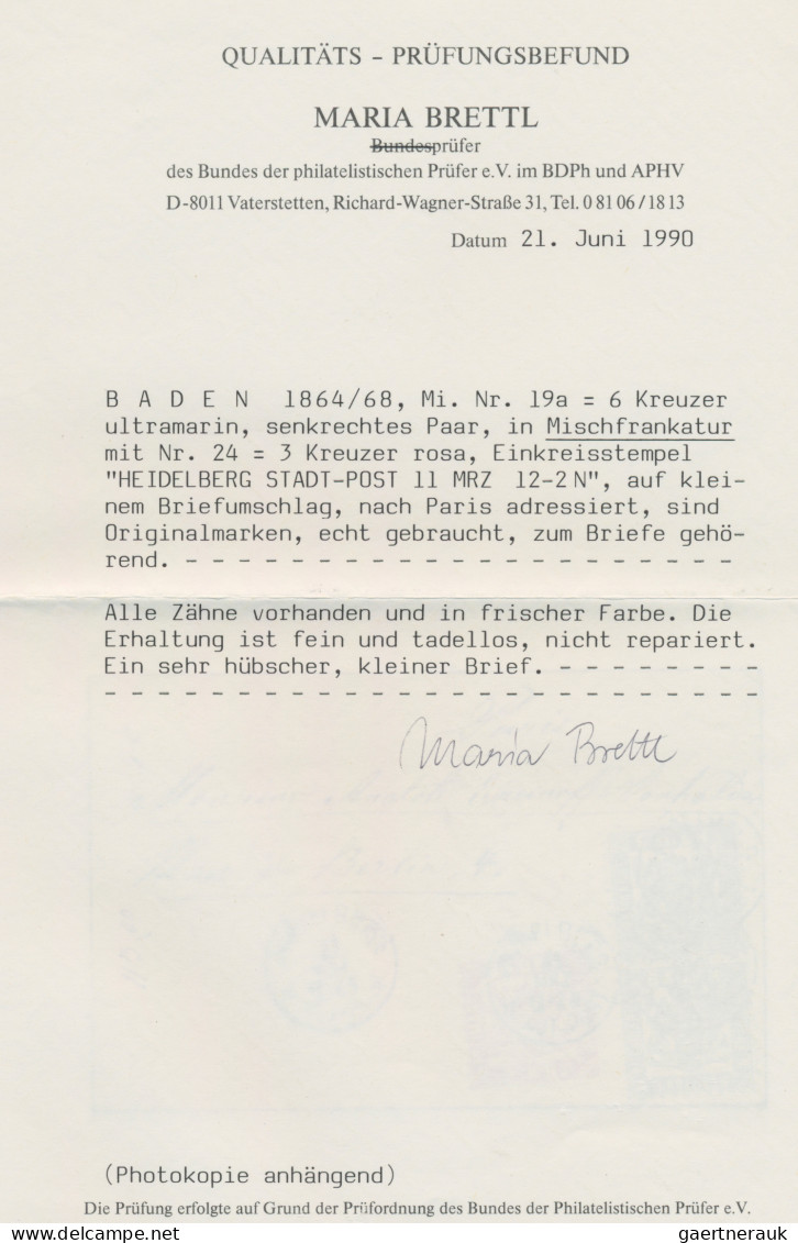 Baden - Marken Und Briefe: 1868, 6 Kr Ultramarin Im Senkrechten Paar In Attrakti - Sonstige & Ohne Zuordnung