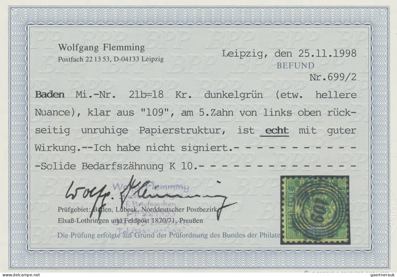 Baden - Marken Und Briefe: 1864, 18 Kr Dunkelgrün, Gut Gezähntes Exemplar Mit Ze - Sonstige & Ohne Zuordnung