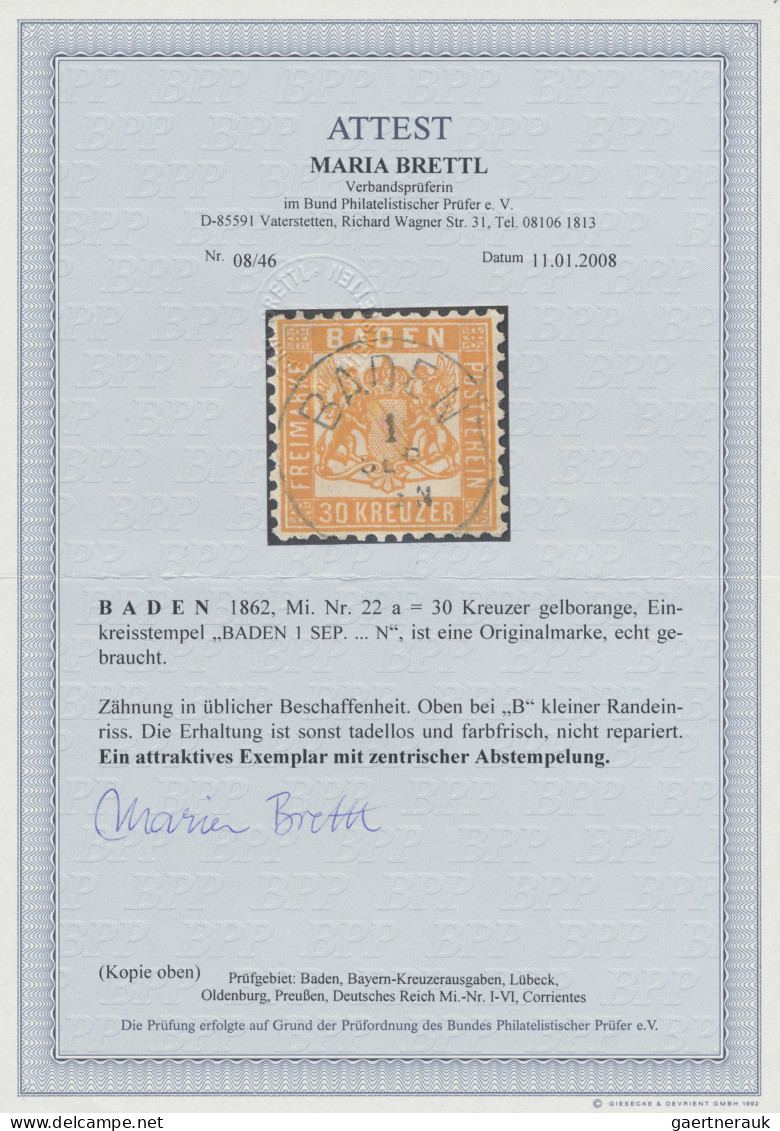 Baden - Marken Und Briefe: 1862, 30 Kr Lebhaftgelborange, Attraktives Exemplar I - Sonstige & Ohne Zuordnung