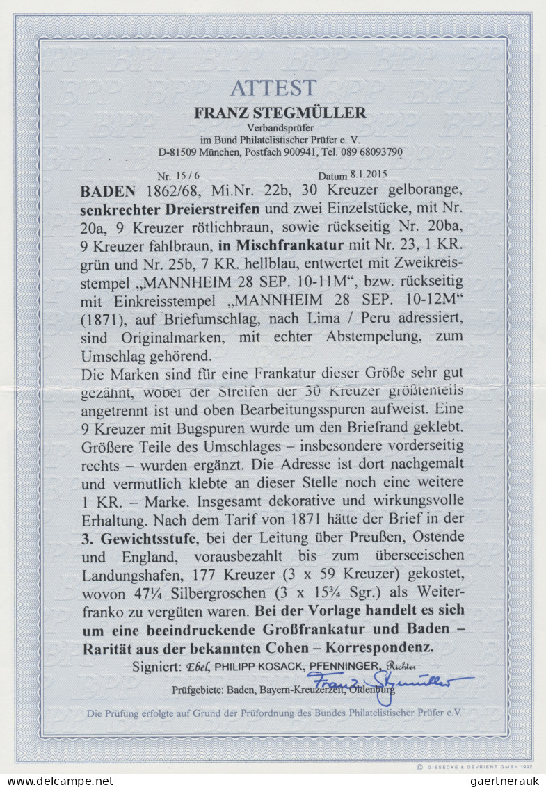 Baden - Marken Und Briefe: 1871, GROSSFRANKATUR MIT FÜNF 30 KREUZER-MARKEN NACH - Sonstige & Ohne Zuordnung