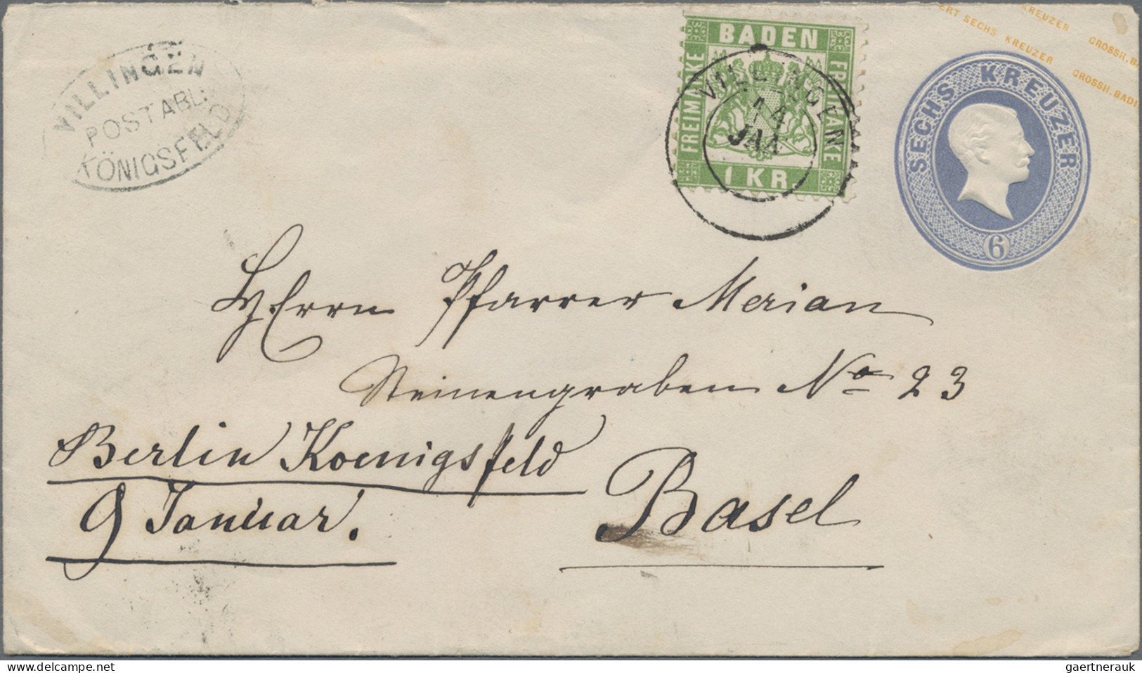 Baden - Ganzsachen: 1870, Ganzsachenumschlag 6 Kr. Grauultramarin Mit Zusatzfran - Other & Unclassified