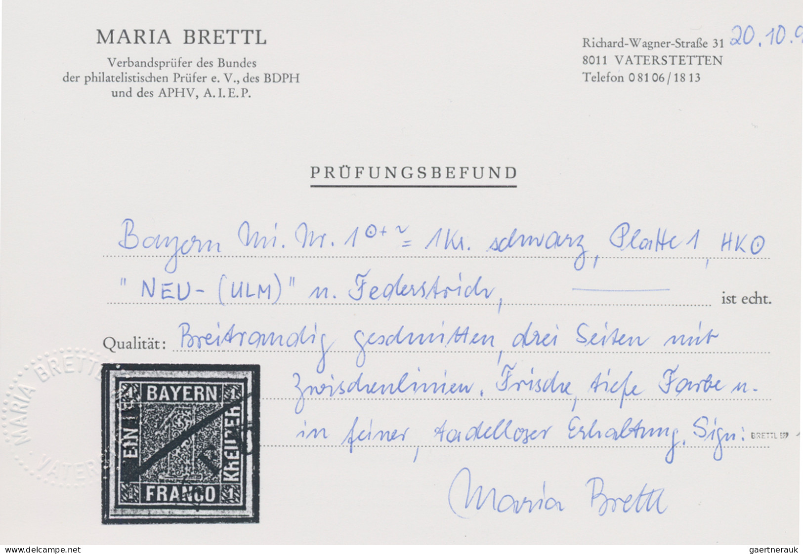Bayern - Marken Und Briefe: 1849, 1 Kreuzer Schwarz, Platte 1, Entwertet Mit Hal - Andere & Zonder Classificatie