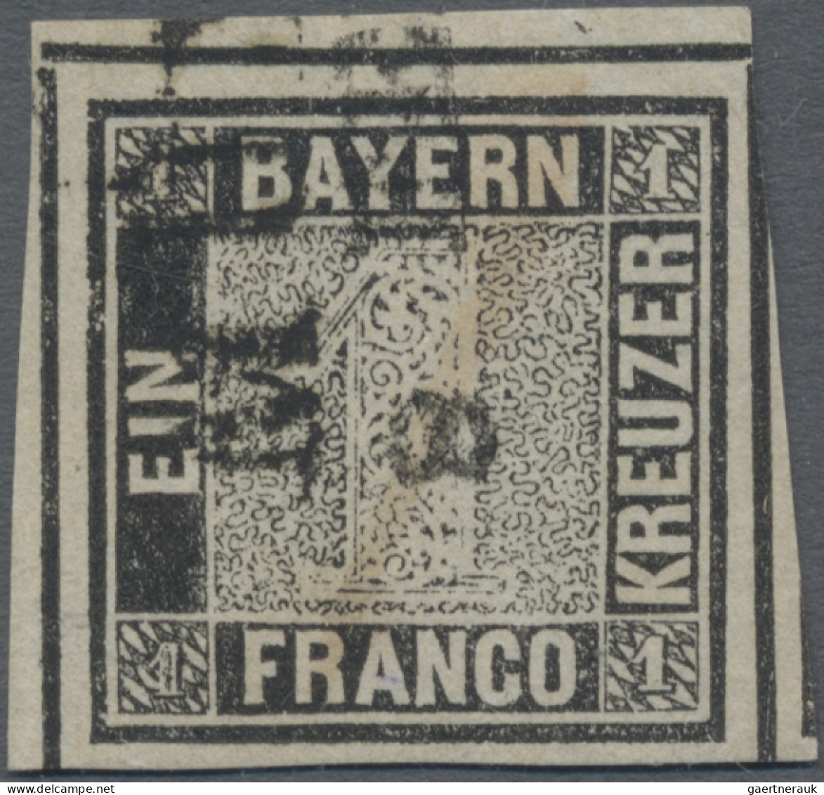 Bayern - Marken Und Briefe: 1849, 1 Kr Schwarz, Platte 1, Ringsum Breit Bis über - Other & Unclassified