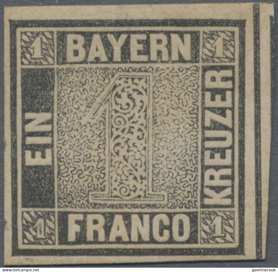 Bayern - Marken Und Briefe: 1849, 1 Kreuzer Schwarz, Platte 2, Ungebraucht Mit G - Autres & Non Classés