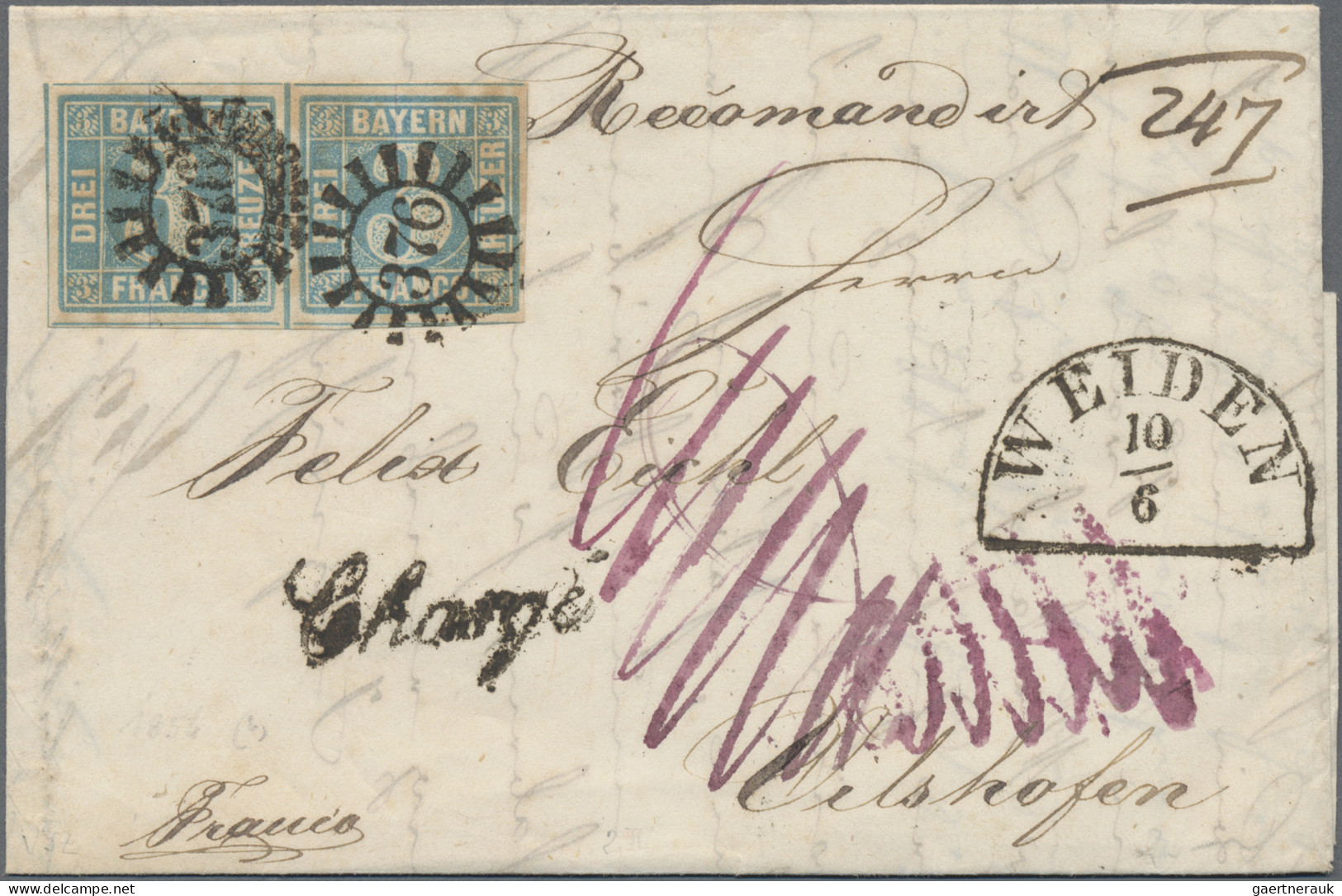 Bayern - Marken Und Briefe: 1850, 3 Kr. Blau, Type II, Waagerechtes Kabinettpaar - Andere & Zonder Classificatie
